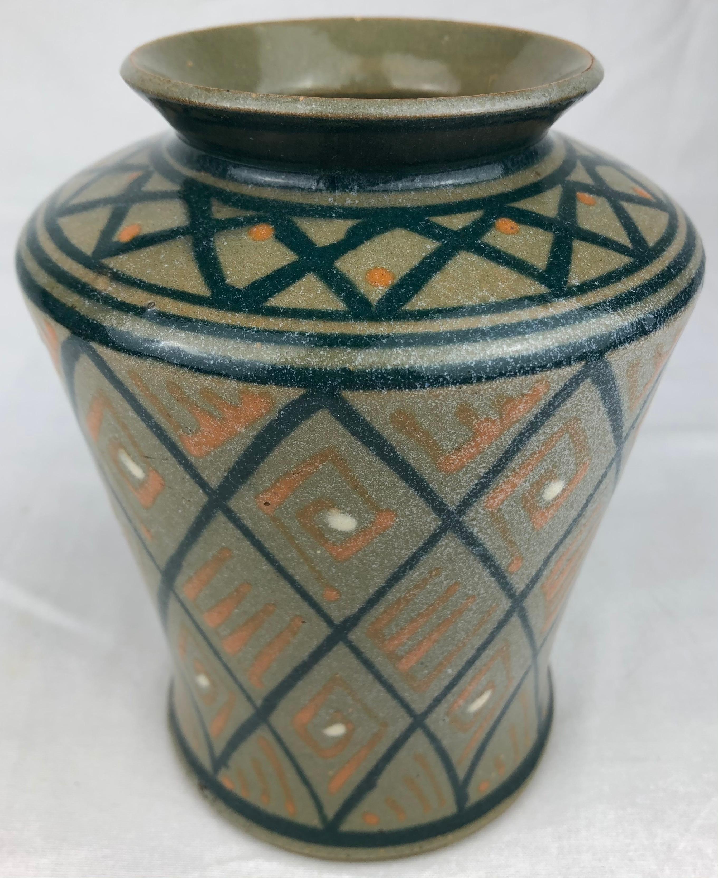 Glazed French Art Deco Ceramic Vase or Small Planter For Sale