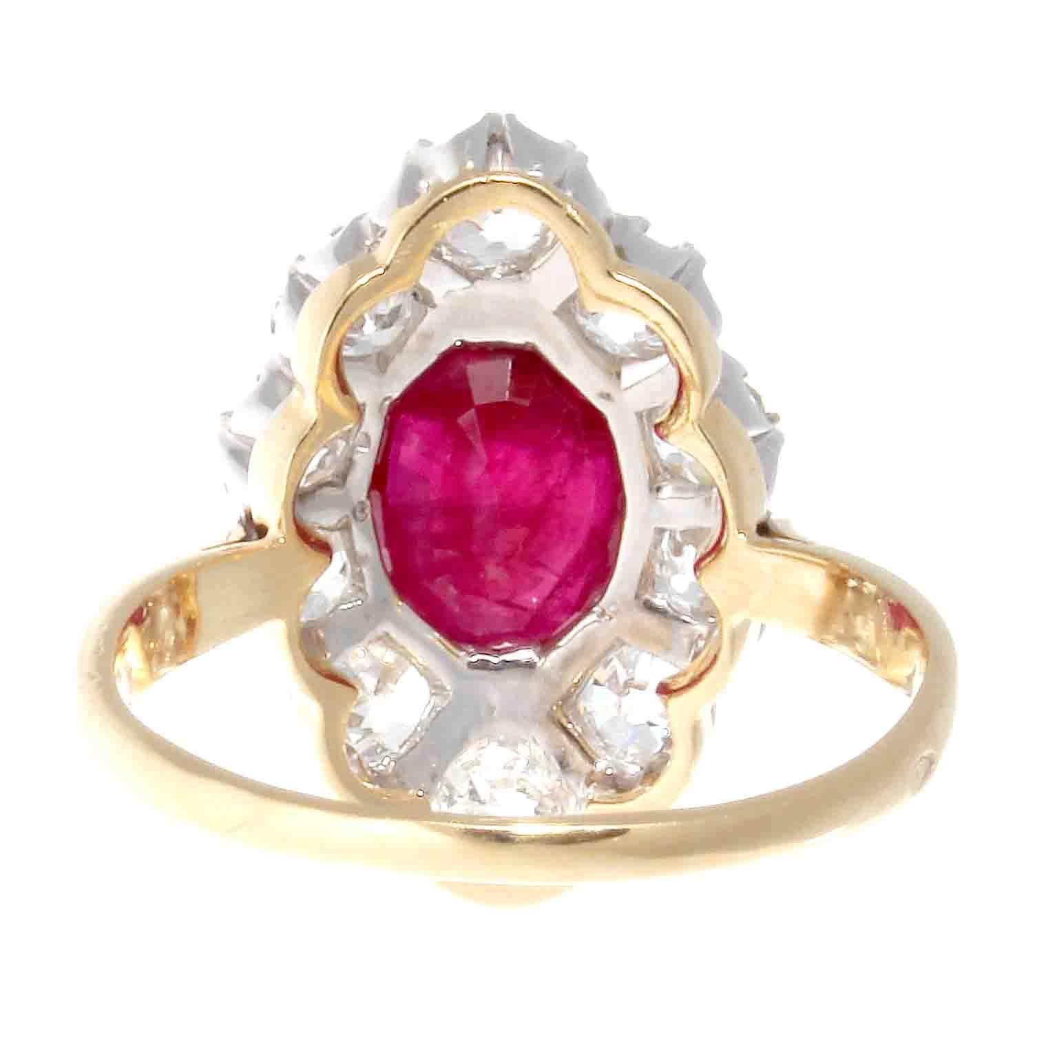 Women's French Art Deco Certified Burma Ruby Diamond Platinum Gold Ring