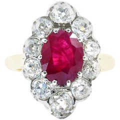 Vintage French Art Deco Certified Burma Ruby Diamond Platinum Gold Ring