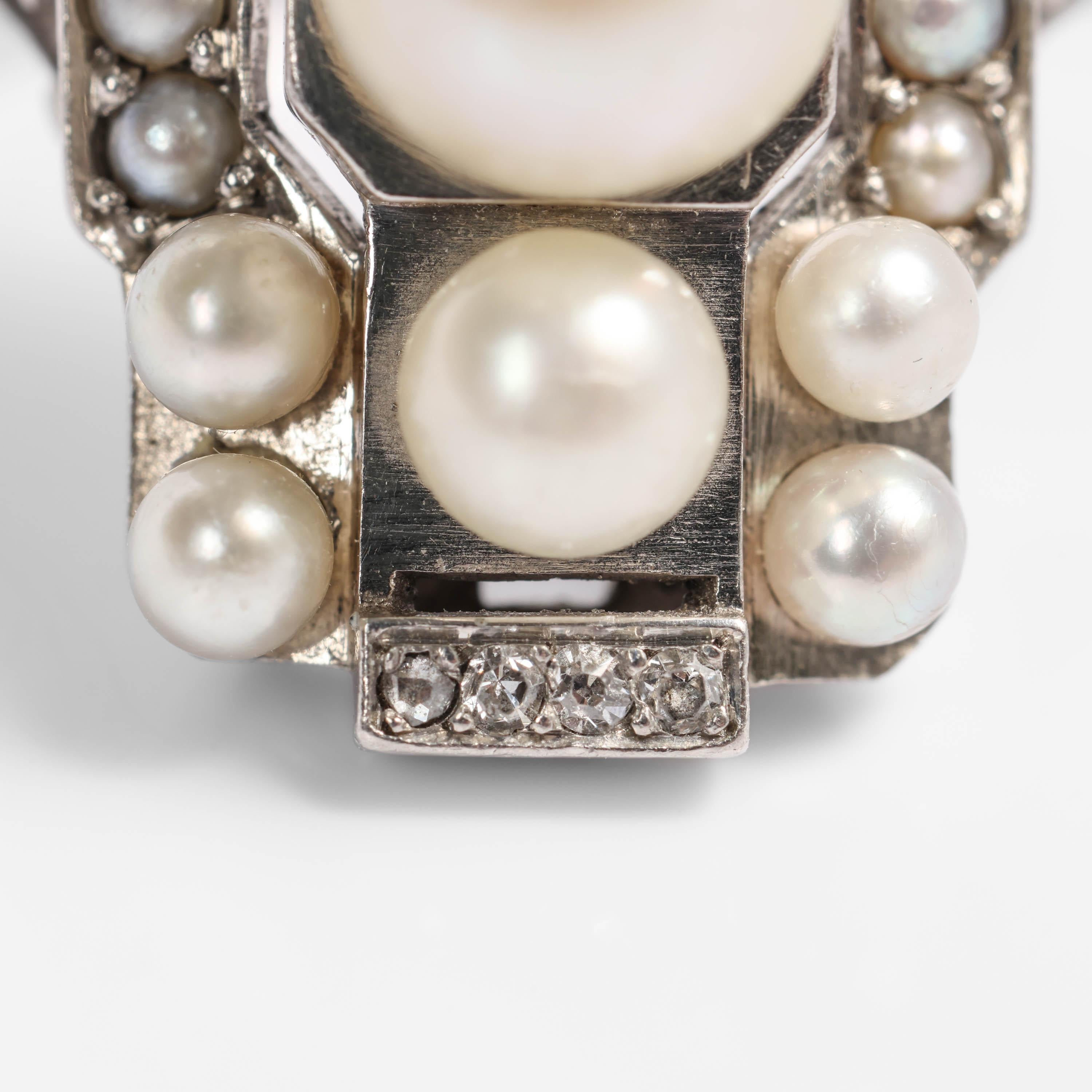 French Art Deco Certified Natural Sea Pearl & Platinum Ring  For Sale 3