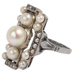 Antique French Art Deco Certified Natural Sea Pearl & Platinum Ring 