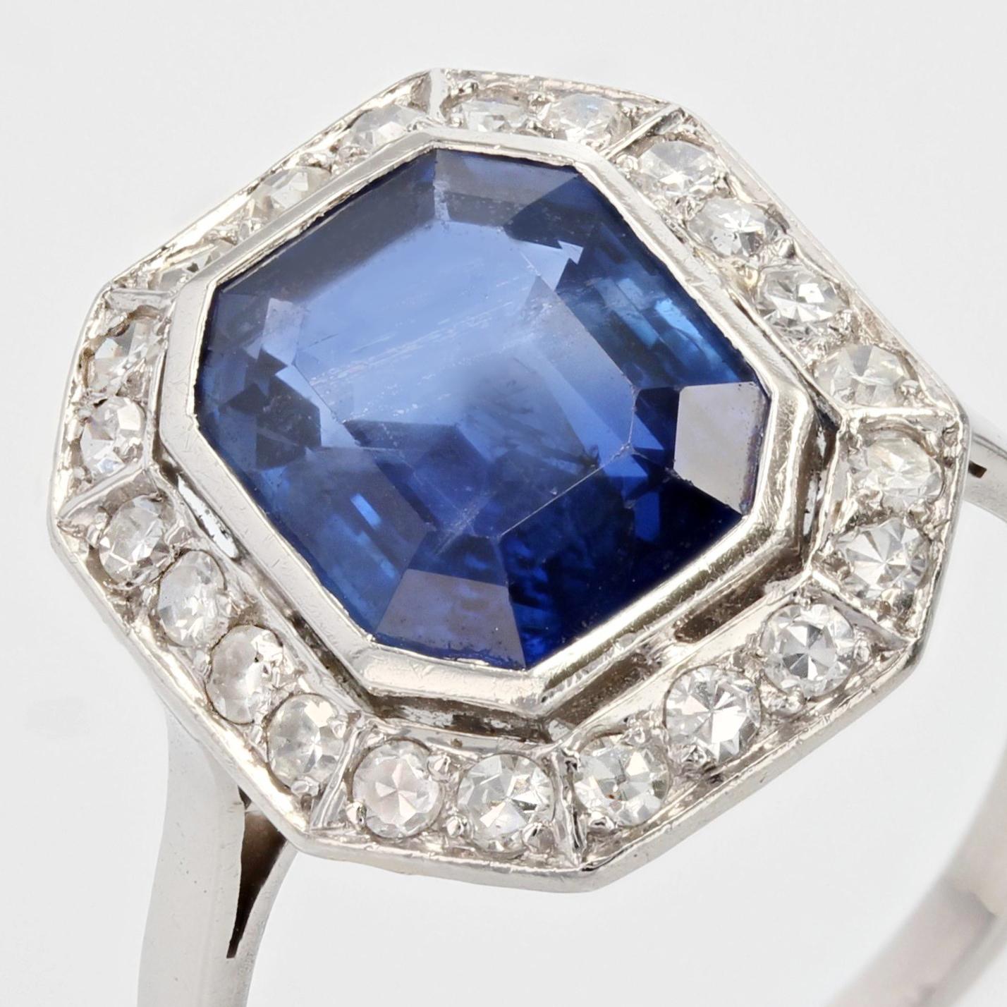 French Art Deco Certified No Heat Burmese Sapphire Diamonds Platinum Ring For Sale 10