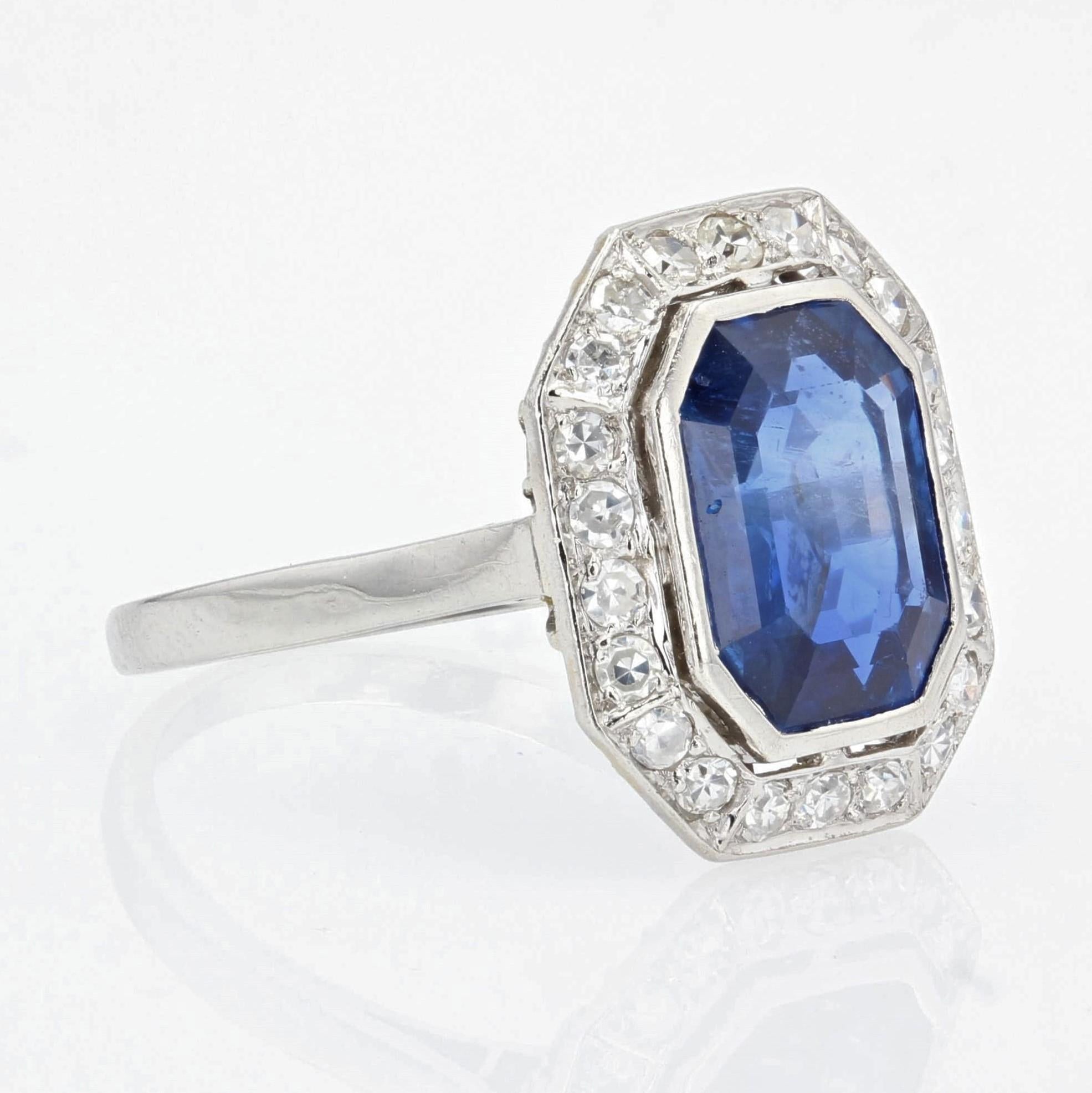 French Art Deco Certified No Heat Burmese Sapphire Diamonds Platinum Ring For Sale 12