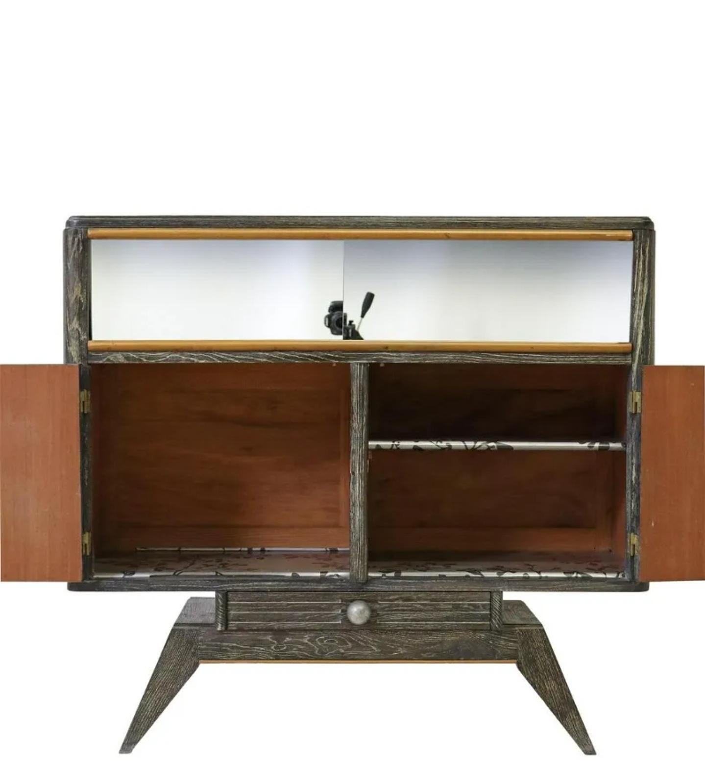 20th Century French Art Deco Cerused Oak Bar Cabinet