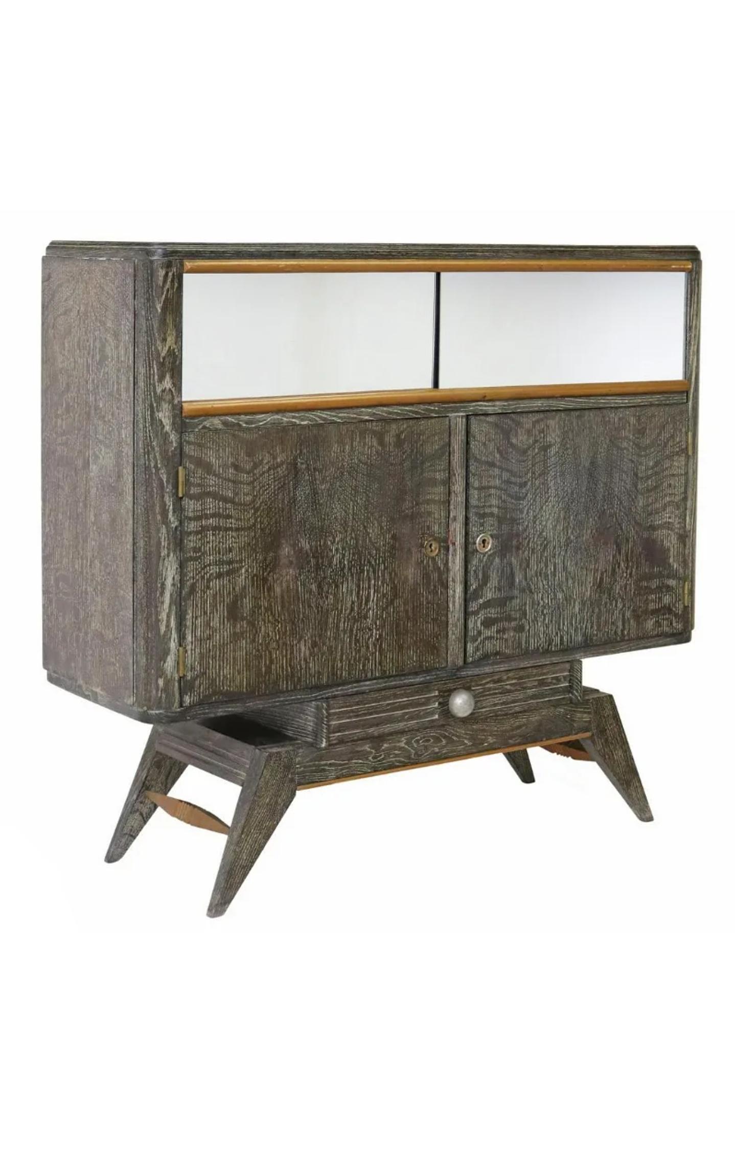 French Art Deco Cerused Oak Bar Cabinet 3
