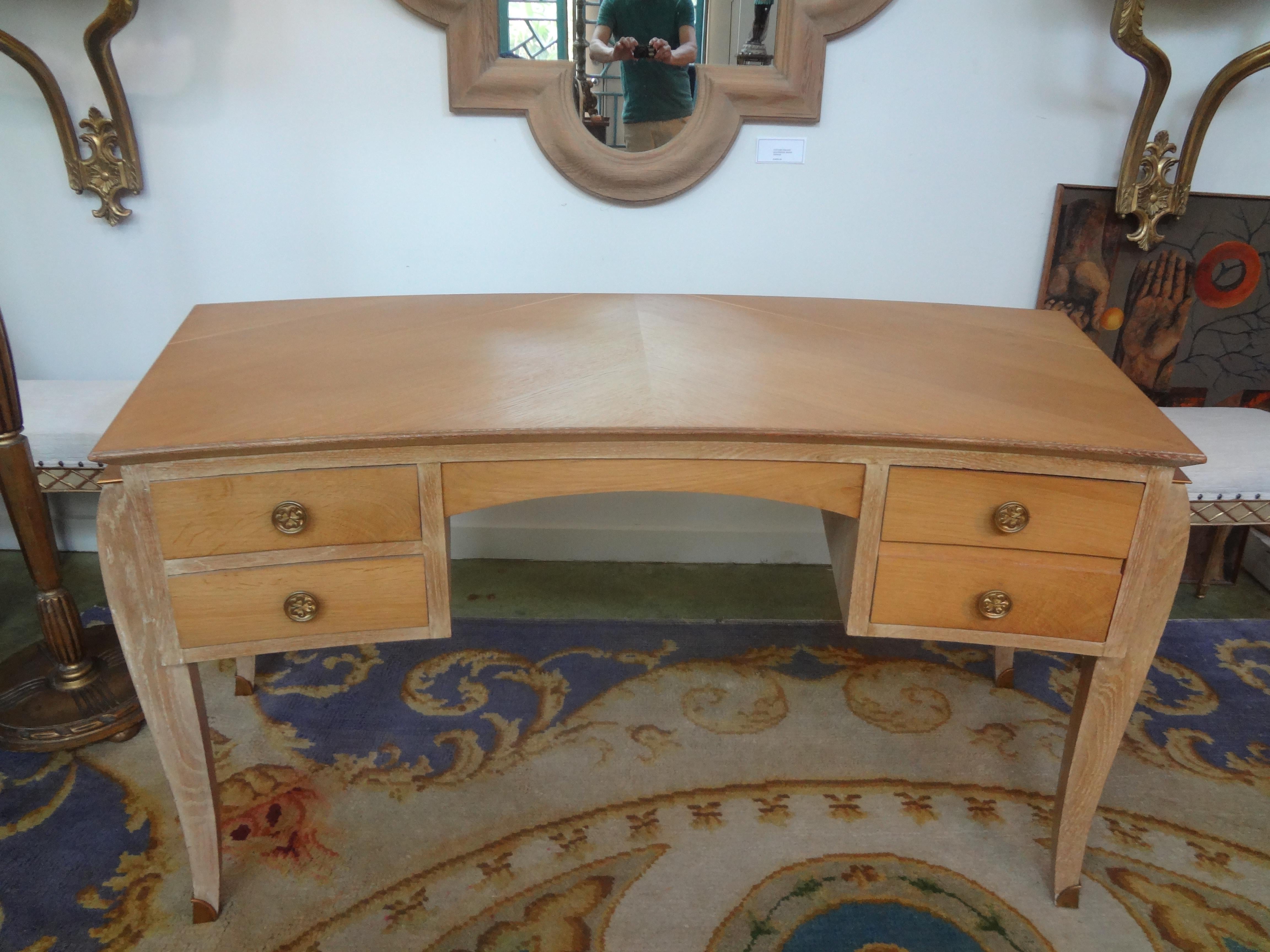 French Art Deco Cerused Oak Curved Desk Attributed to Jules Leleu For Sale 3