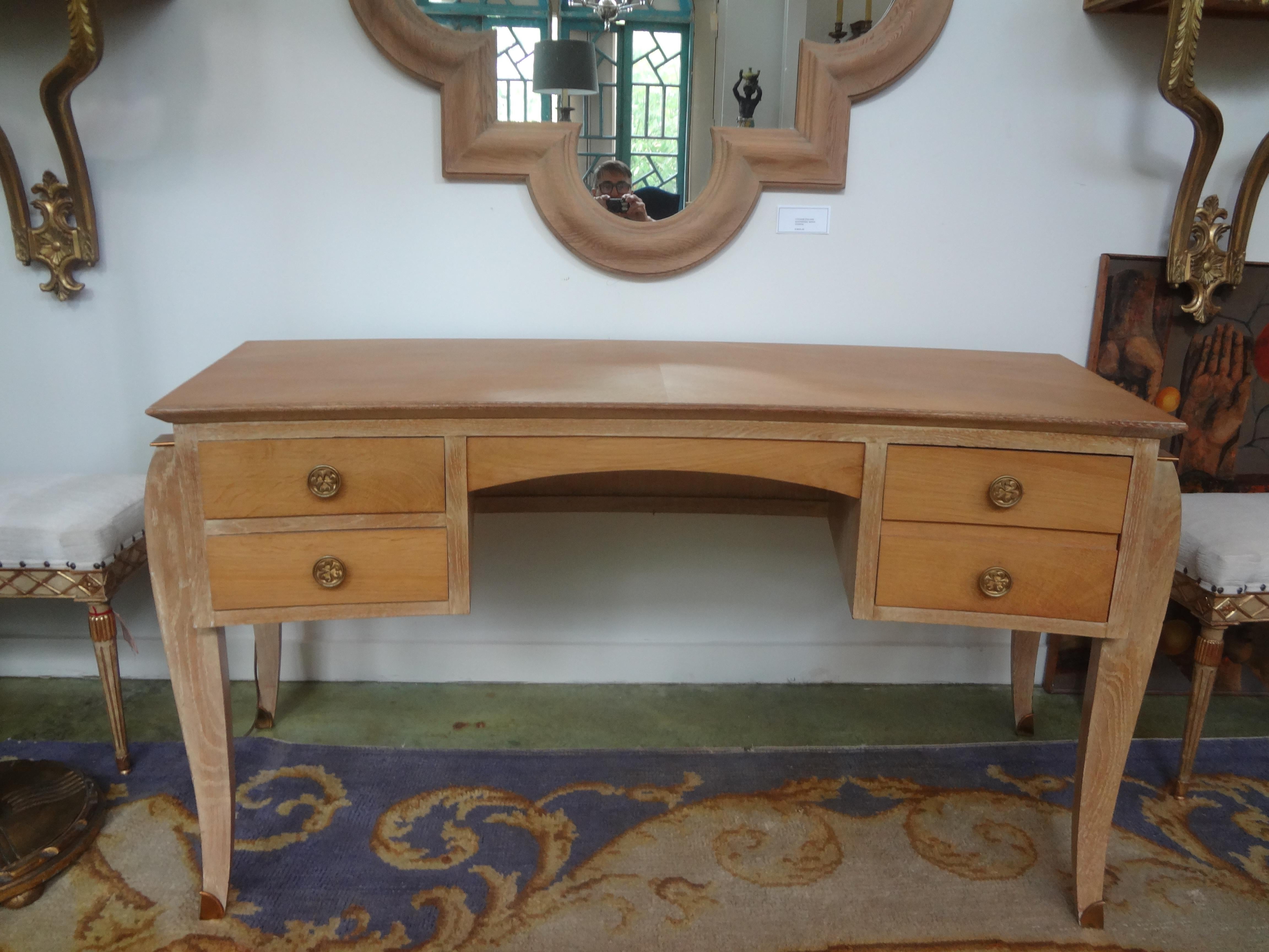 French Art Deco Cerused Oak Curved Desk Attributed to Jules Leleu For Sale 5