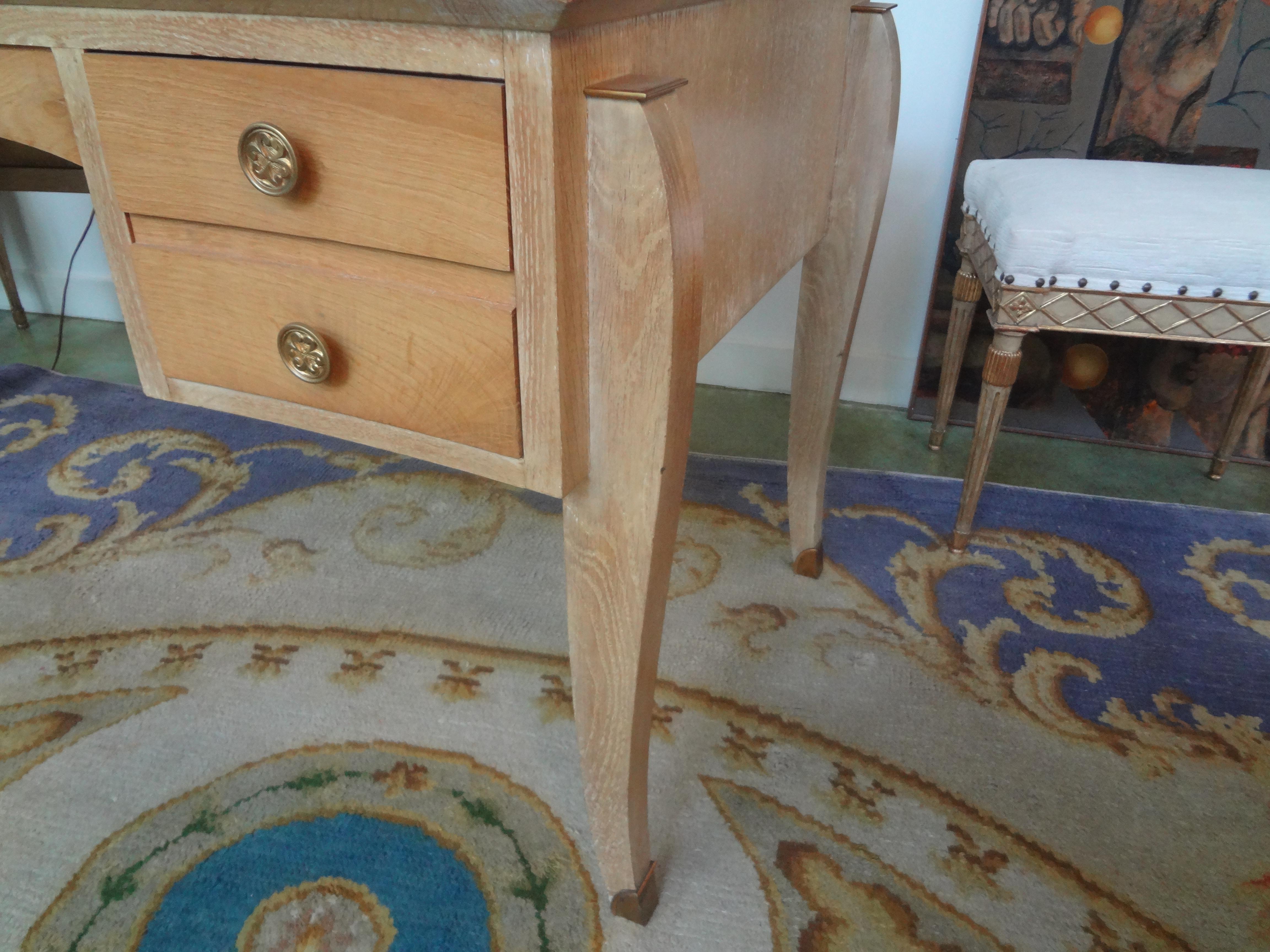 Mid-20th Century French Art Deco Cerused Oak Curved Desk Attributed to Jules Leleu For Sale