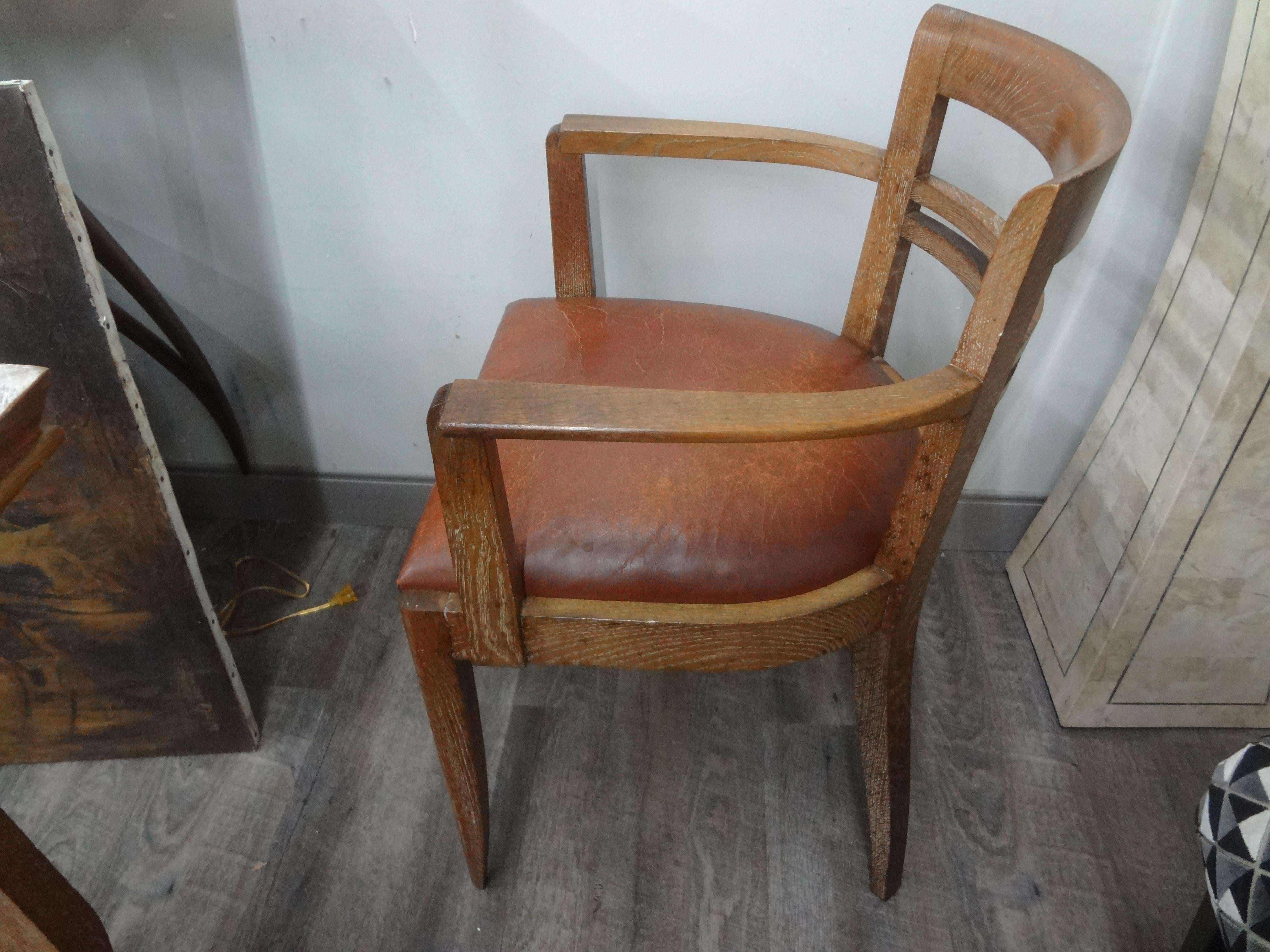Limed French Art Deco Cerused Oak Desk Chair Attributed to Andre Sornay For Sale