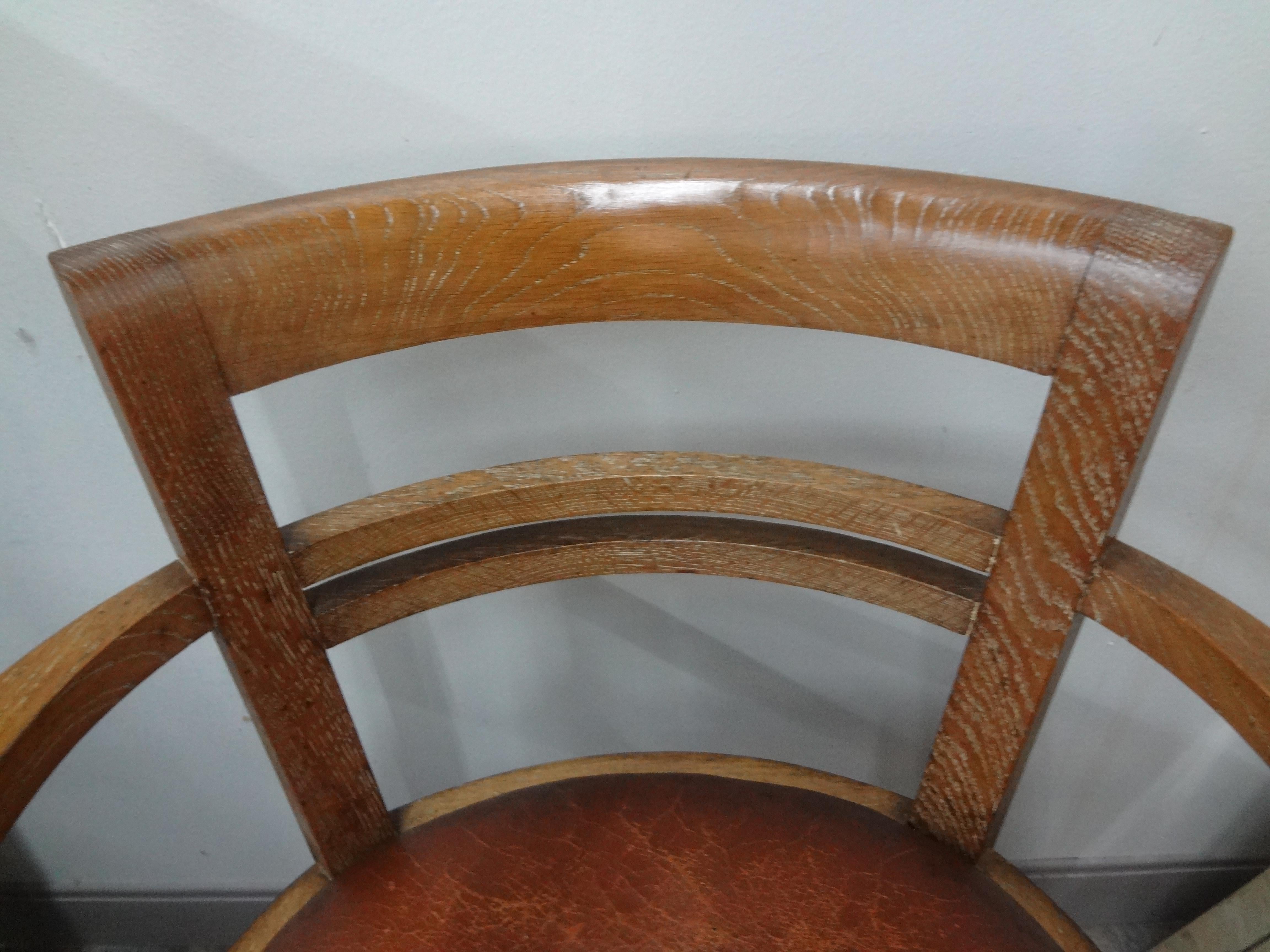 French Art Deco Cerused Oak Desk Chair Attributed to Andre Sornay In Good Condition For Sale In Houston, TX