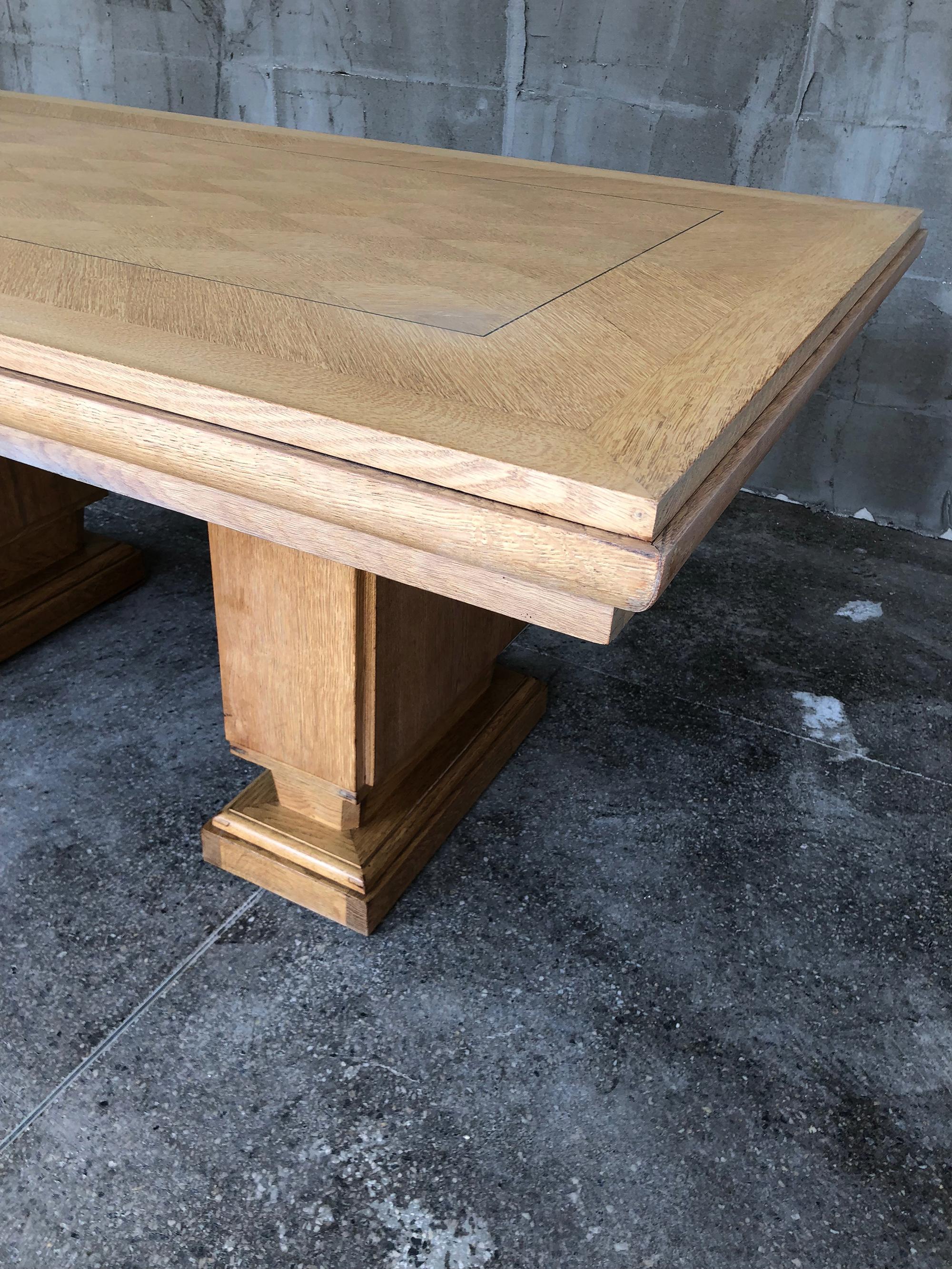 French Art Deco Cerused Oak Dining Table by Gaston Poisson For Sale 9