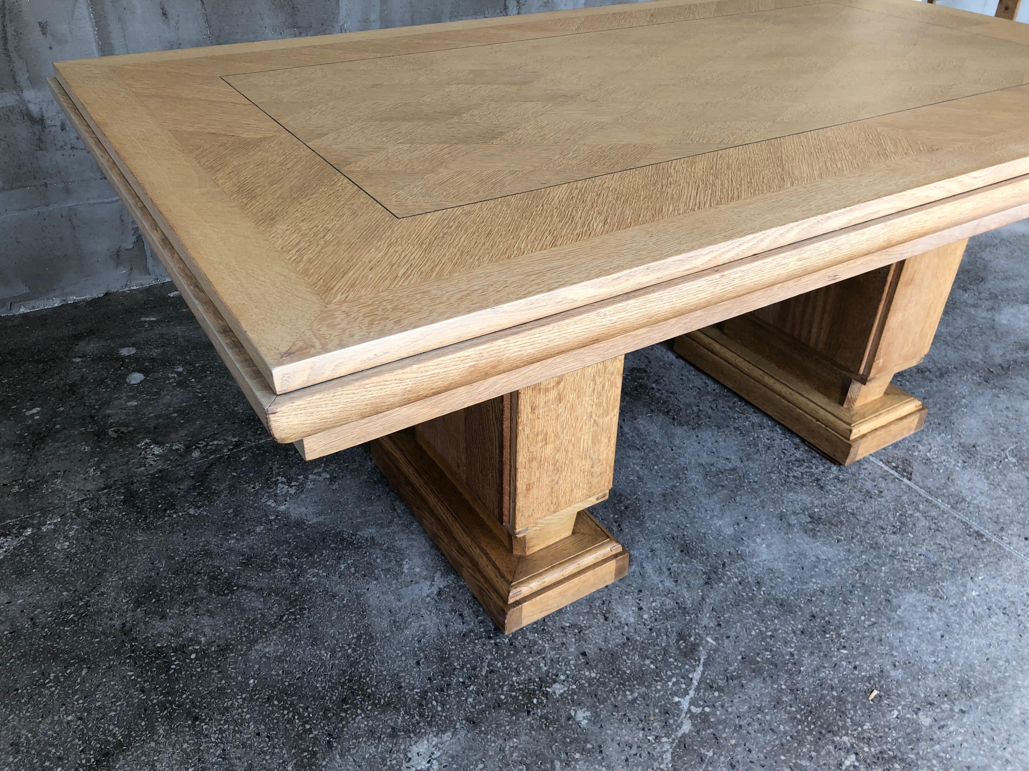 Mid-20th Century French Art Deco Cerused Oak Dining Table by Gaston Poisson For Sale
