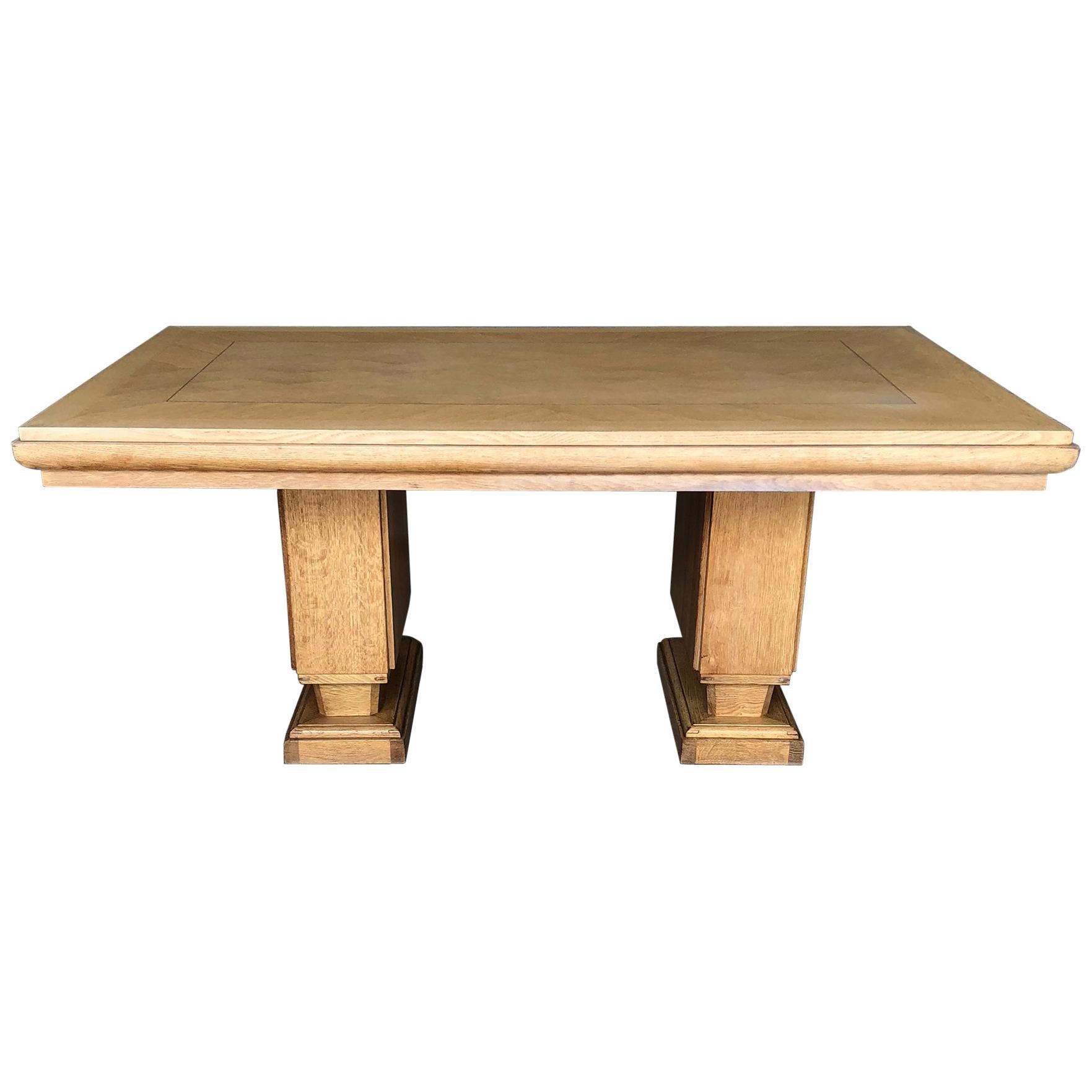 French Art Deco Cerused Oak Dining Table by Gaston Poisson For Sale