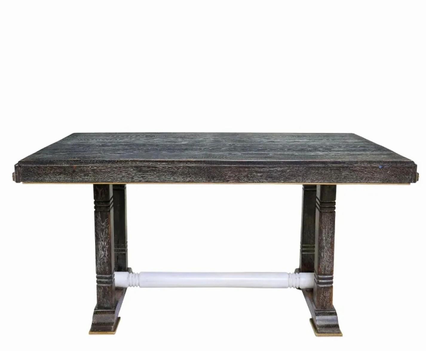 French Art Deco Cerused Oak Dining Table For Sale 1