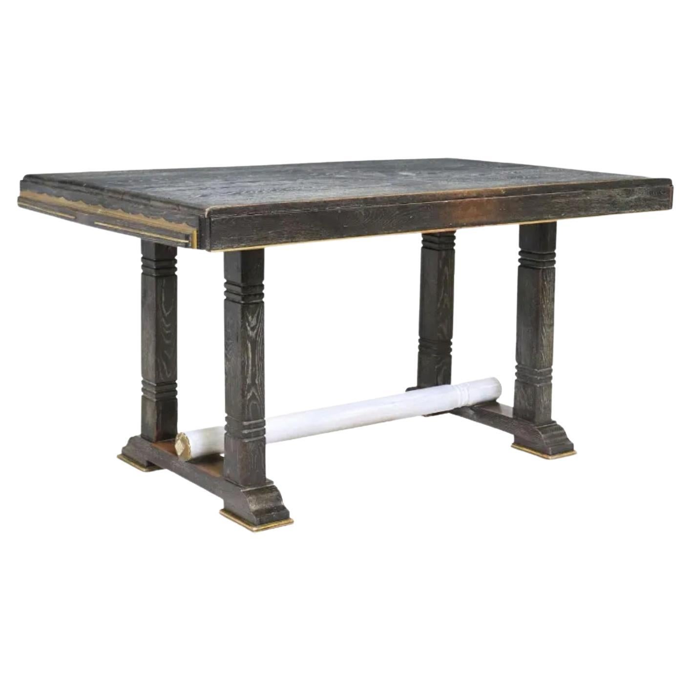 French Art Deco Cerused Oak Dining Table For Sale