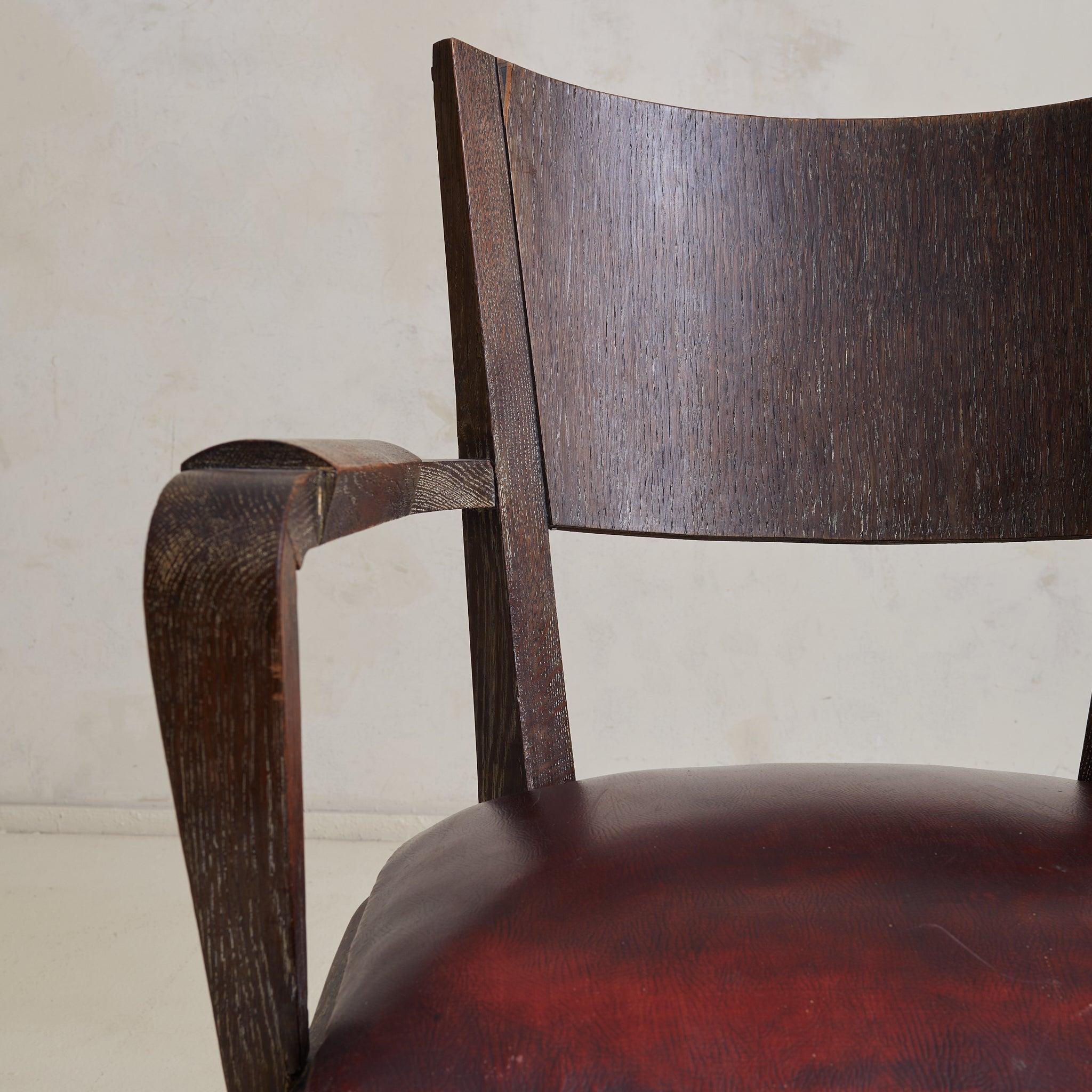 Silla Fauteuil francesa Art Decó de roble cerúleo, años 40 - 2 Disponibles Cuero en venta