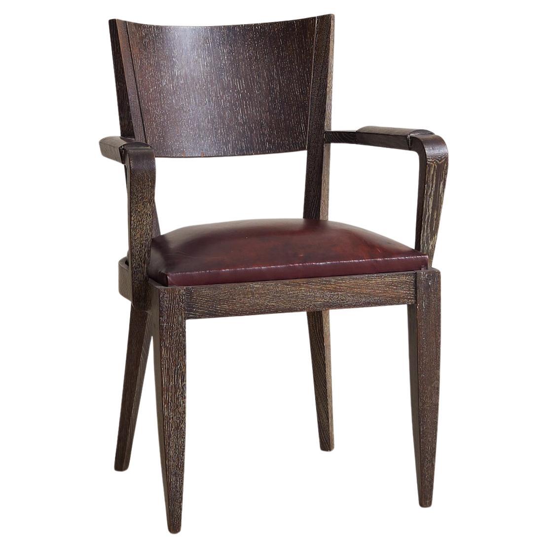 Silla Fauteuil francesa Art Decó de roble cerúleo, años 40 - 2 Disponibles en venta