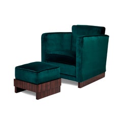 Art-déco-Stuhl und Fußhocker aus Makassar-Ebenholz