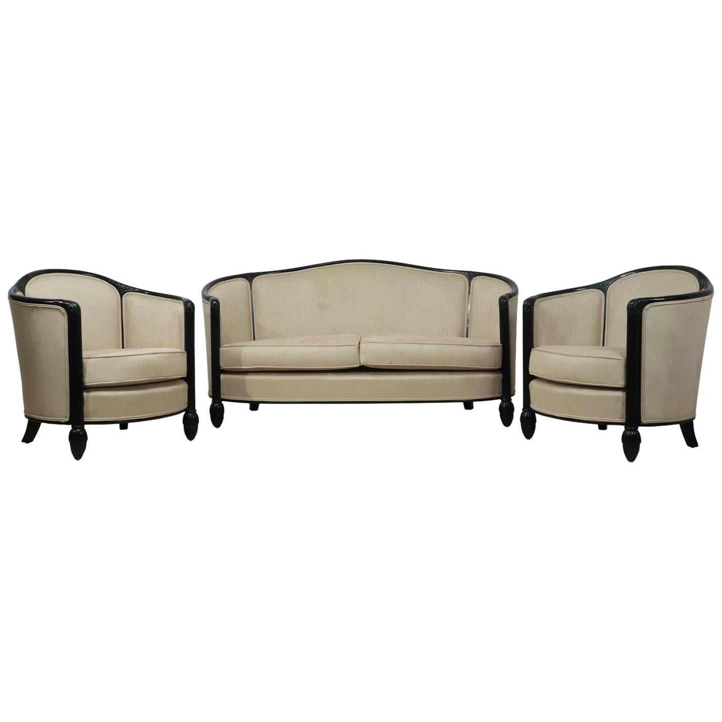 French Art Deco Chairs and Sofa by Paul Follot, circa 1920 For Sale