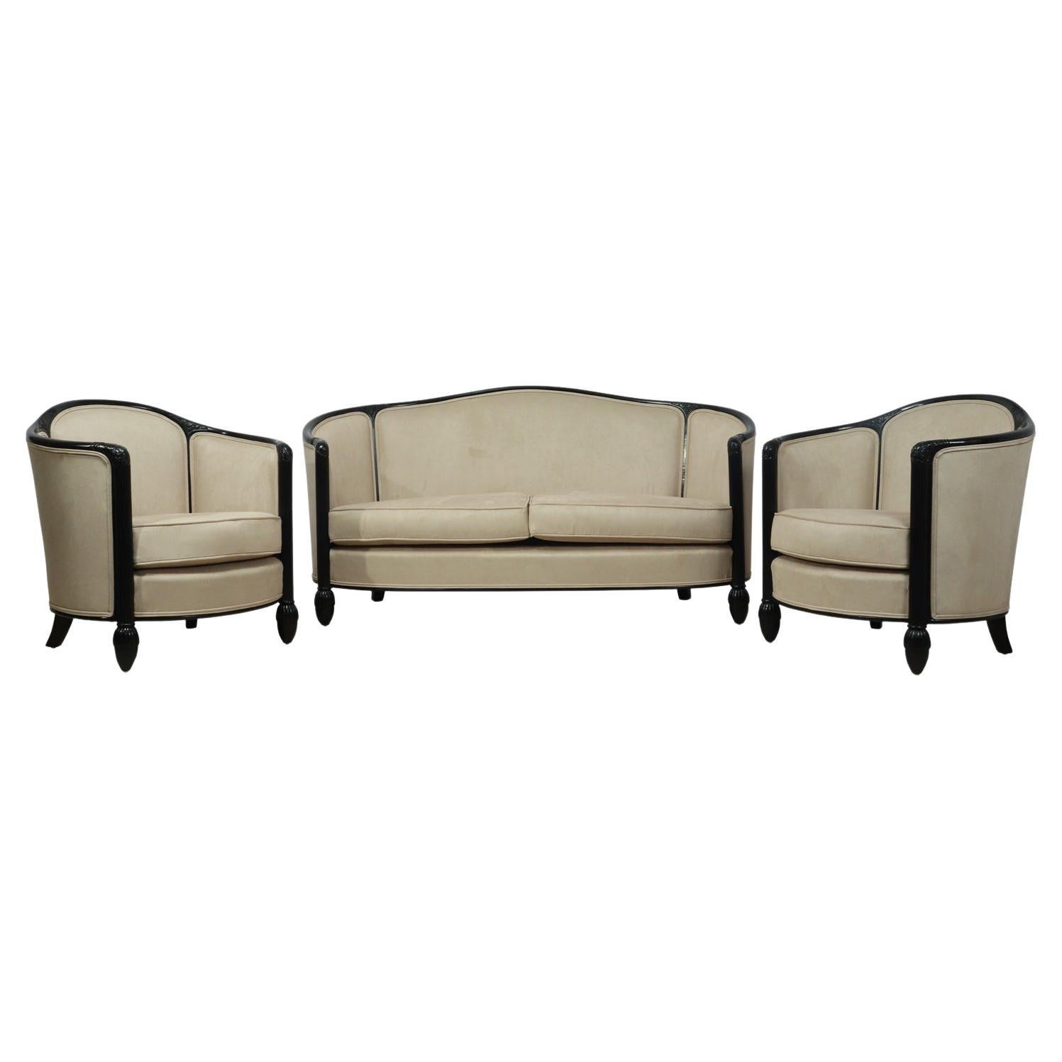 French Art Deco Loveseat and Club Chairs For Sale at 1stDibs