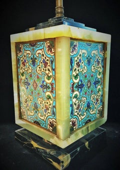 French Art Deco, Champlevé and Onyx Table Lamp, circa 1930