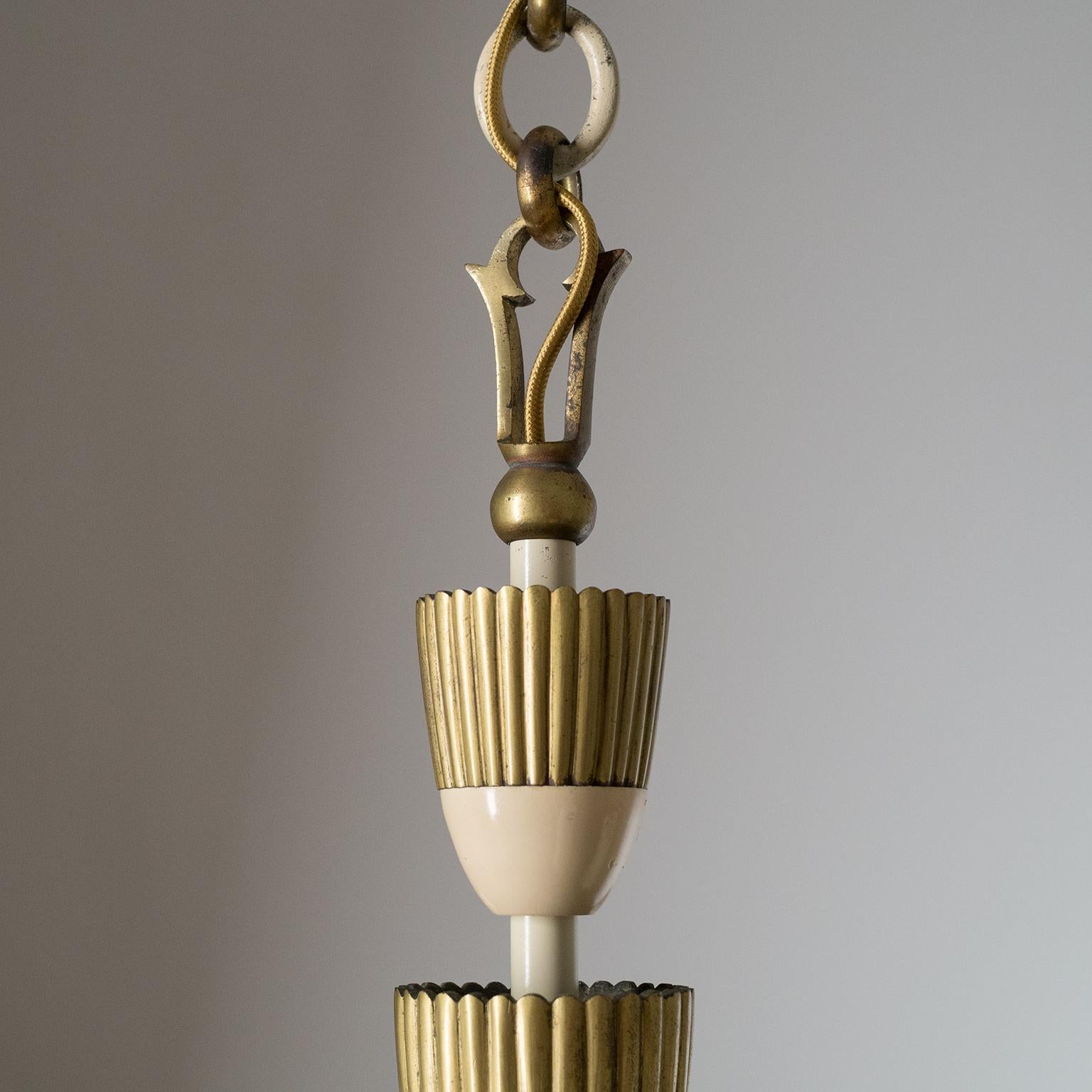 French Art Deco Chandelier, circa 1940, Enameled Brass 7