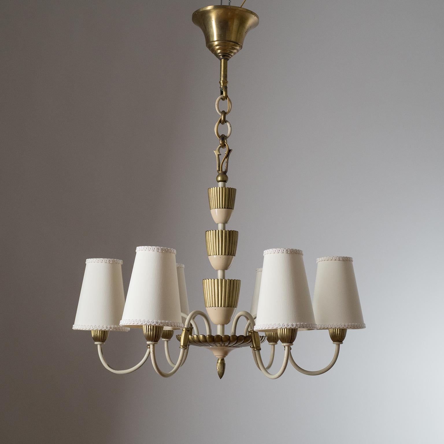 French Art Deco Chandelier, circa 1940, Enameled Brass 9