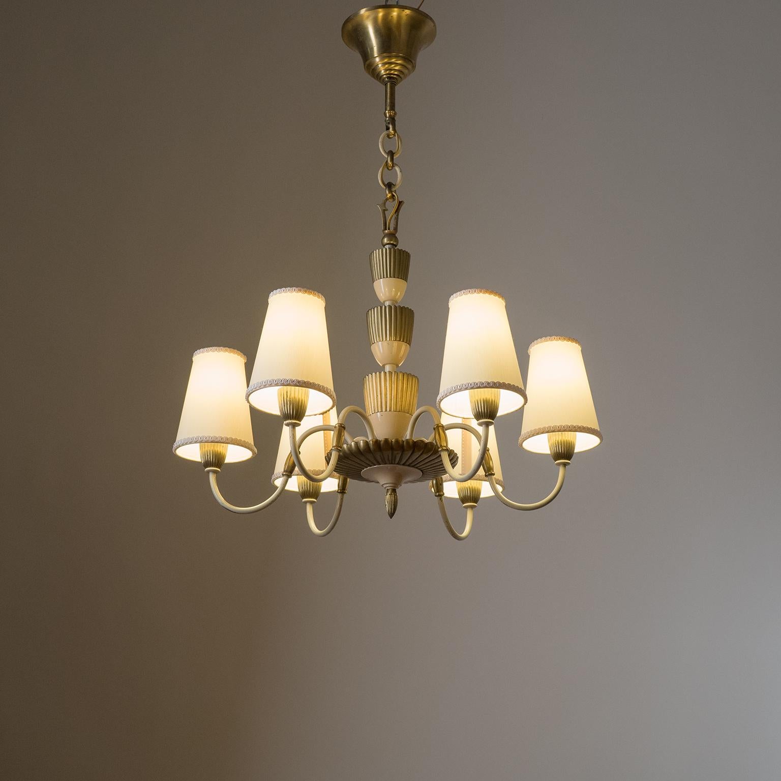 French Art Deco Chandelier, circa 1940, Enameled Brass 11