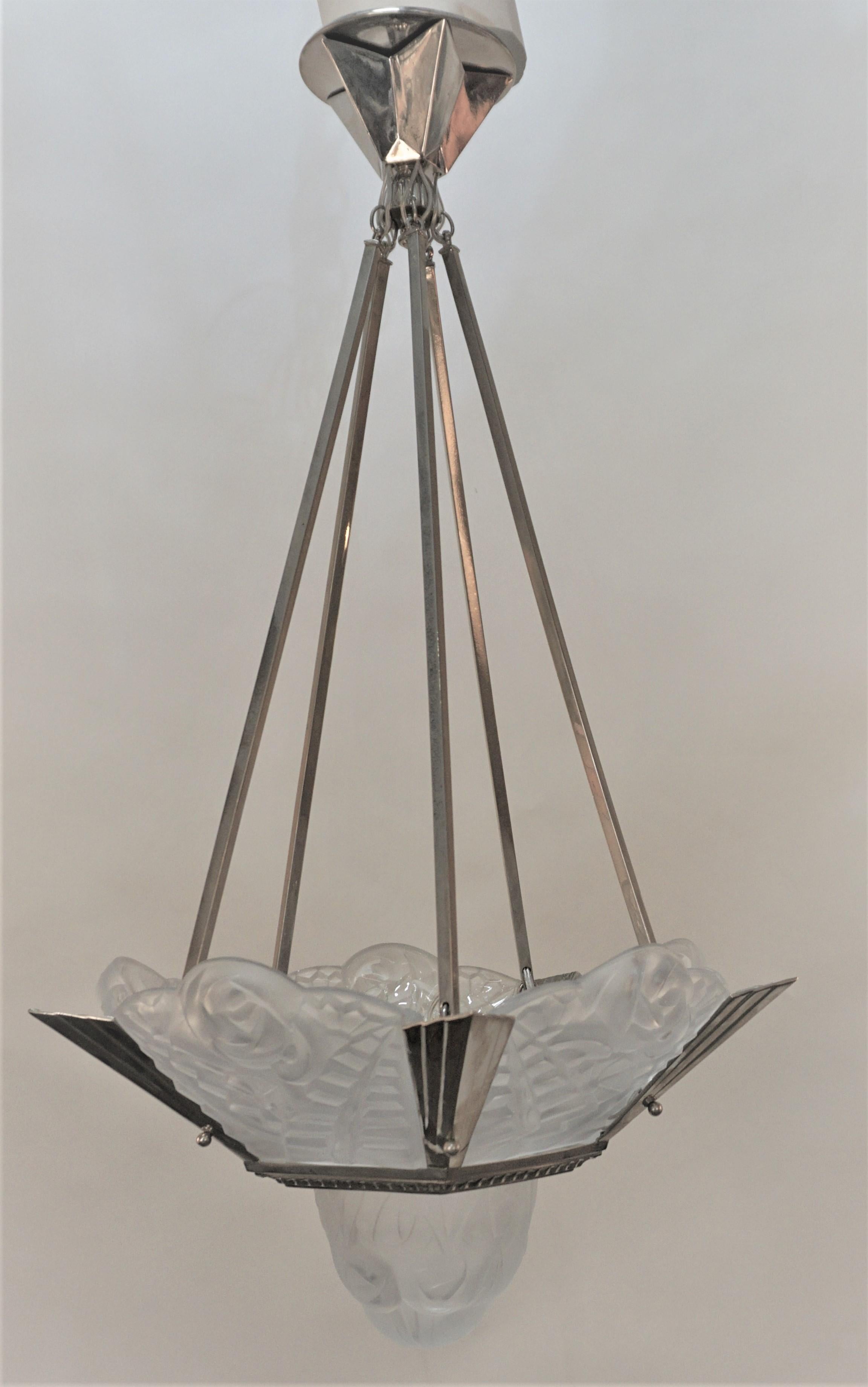 Early 20th Century French Art Deco Chandelier by Charles Degue For Sale
