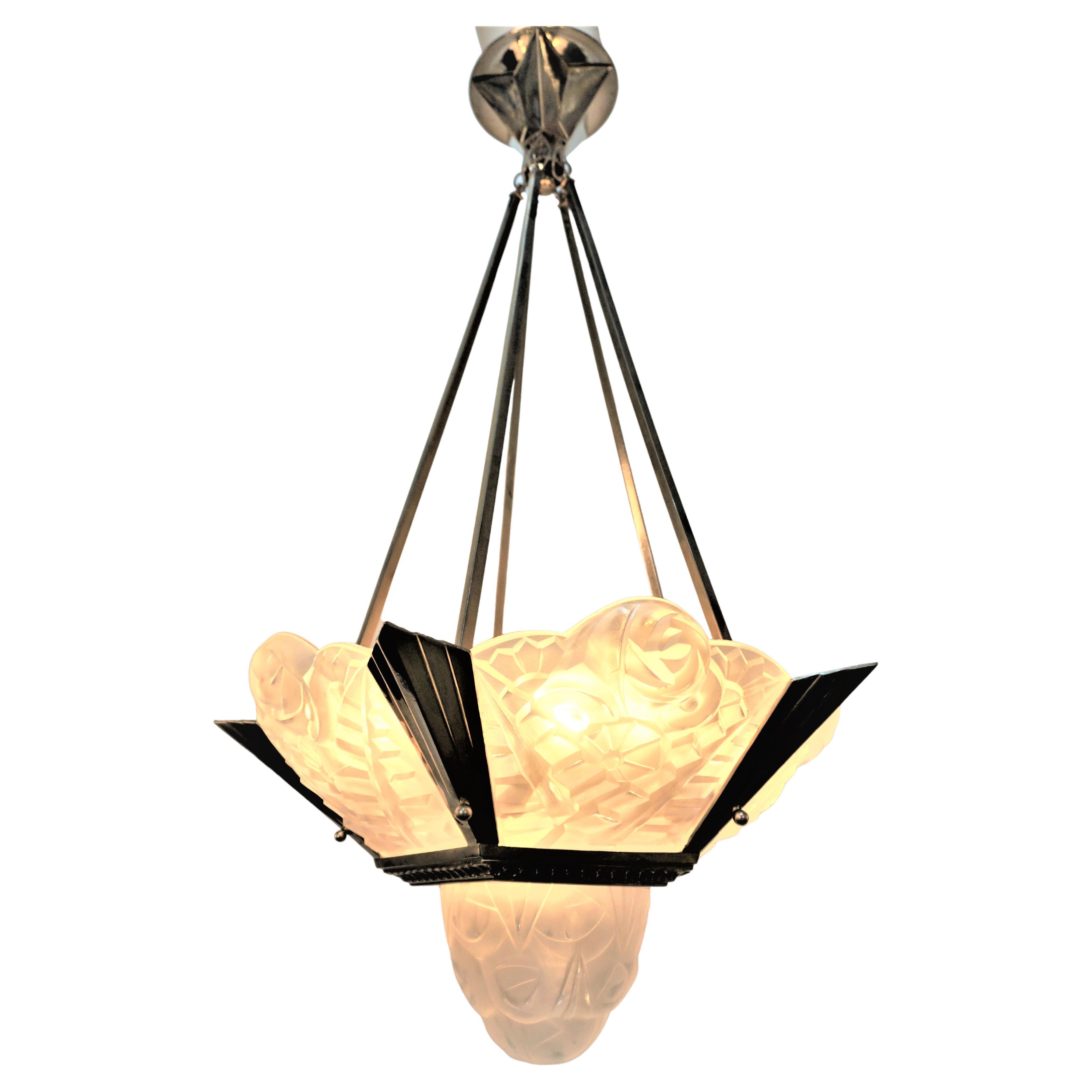 French Art Deco Chandelier by Charles Degue