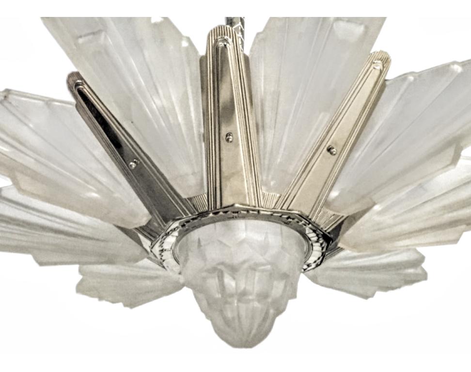 Cast French Art Deco Chandelier by Degue For Sale