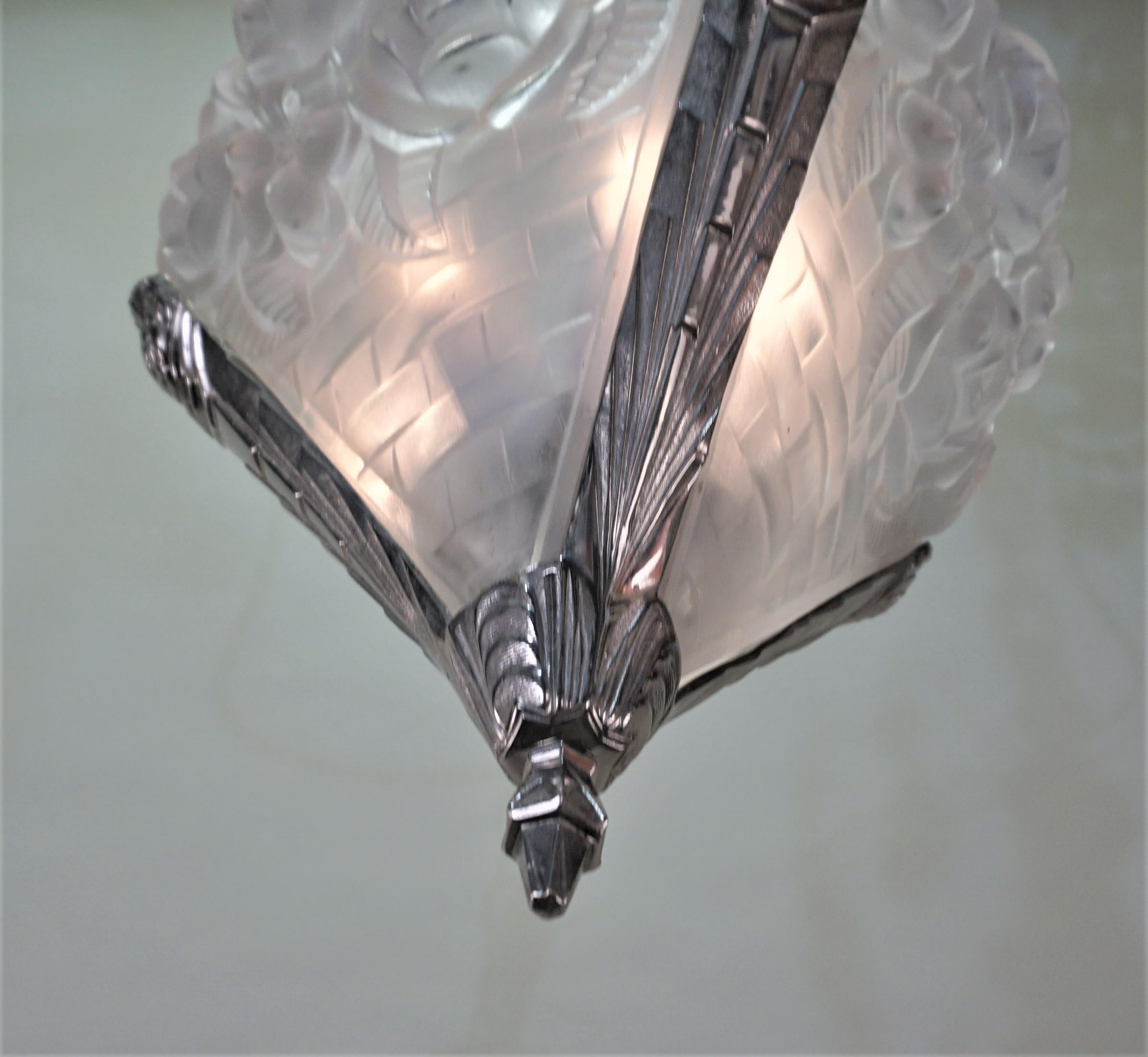 Glass French Art Deco Chandelier by Degue