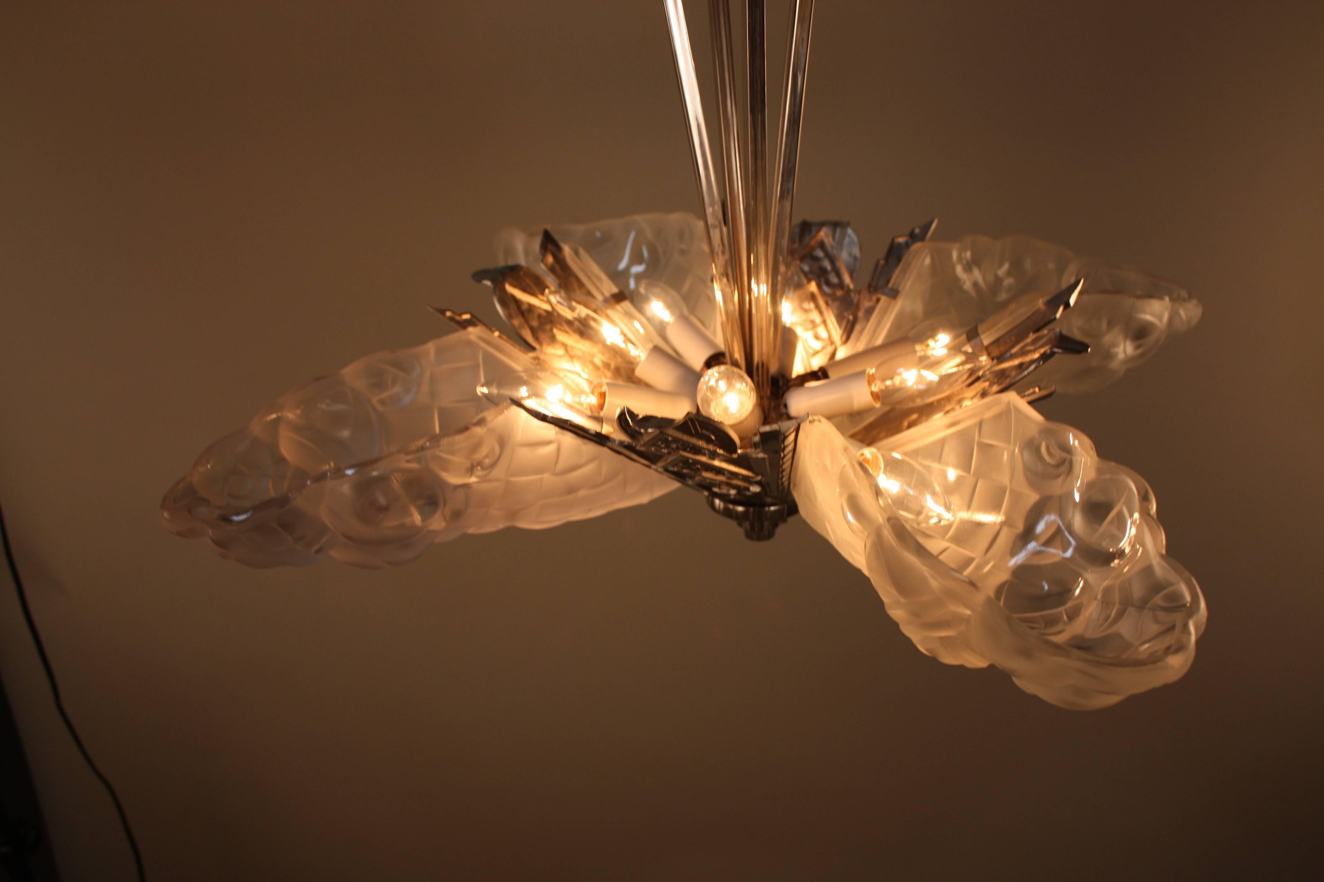 French Art Deco Chandelier by Degue 1