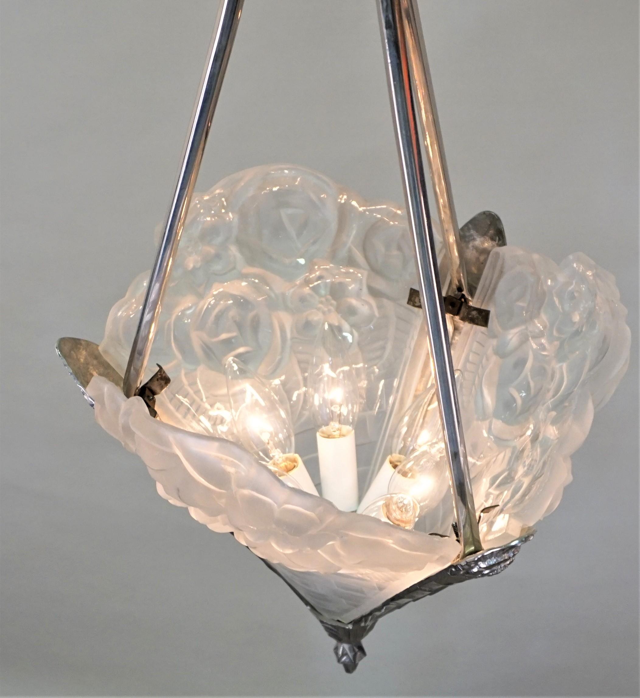 French Art Deco Chandelier by Degue 1