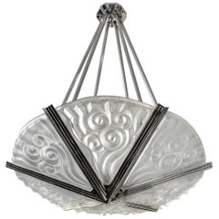 French Art Deco Pendant Chandelier by Degue