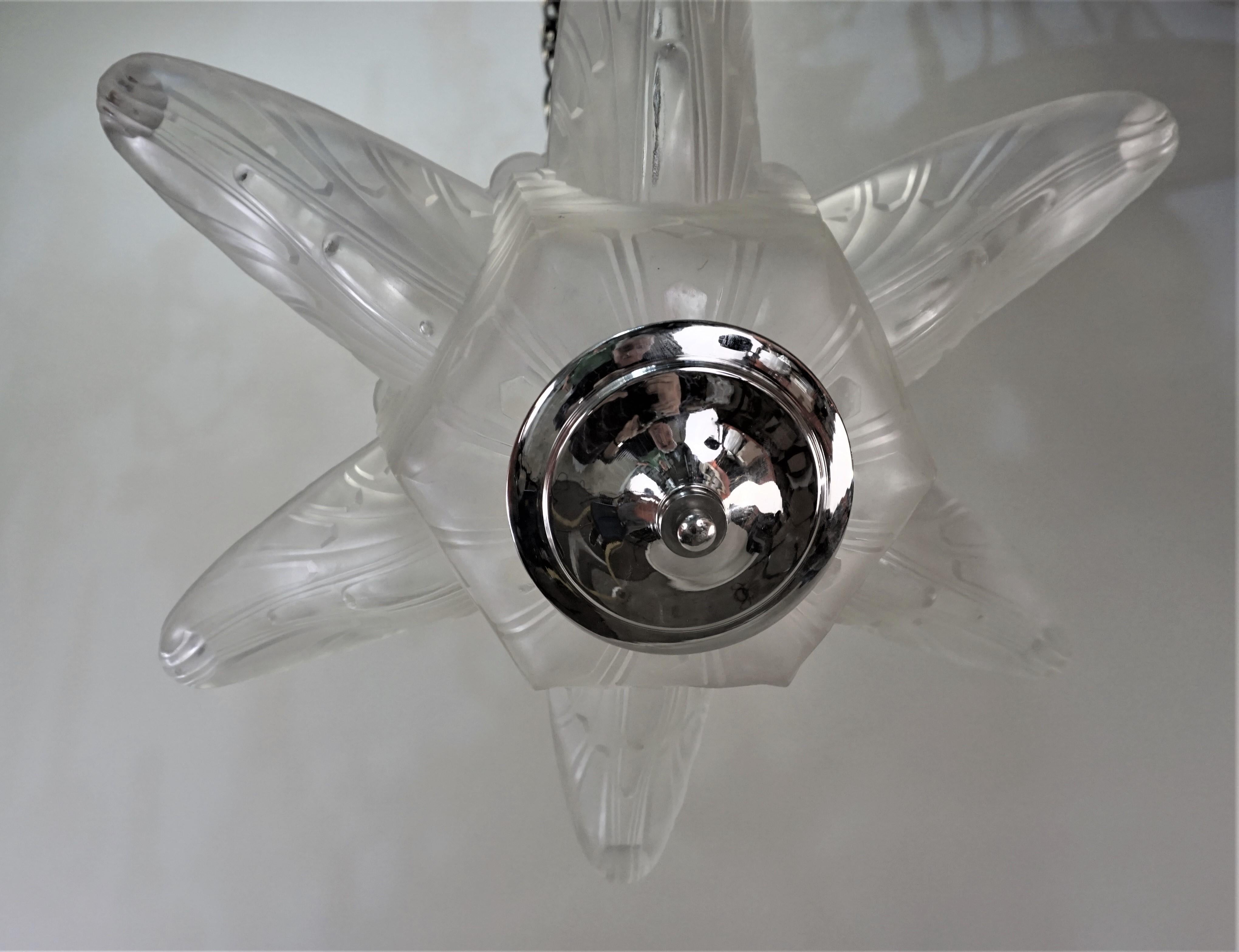 French Art Deco Chandelier by Des Hanots 1