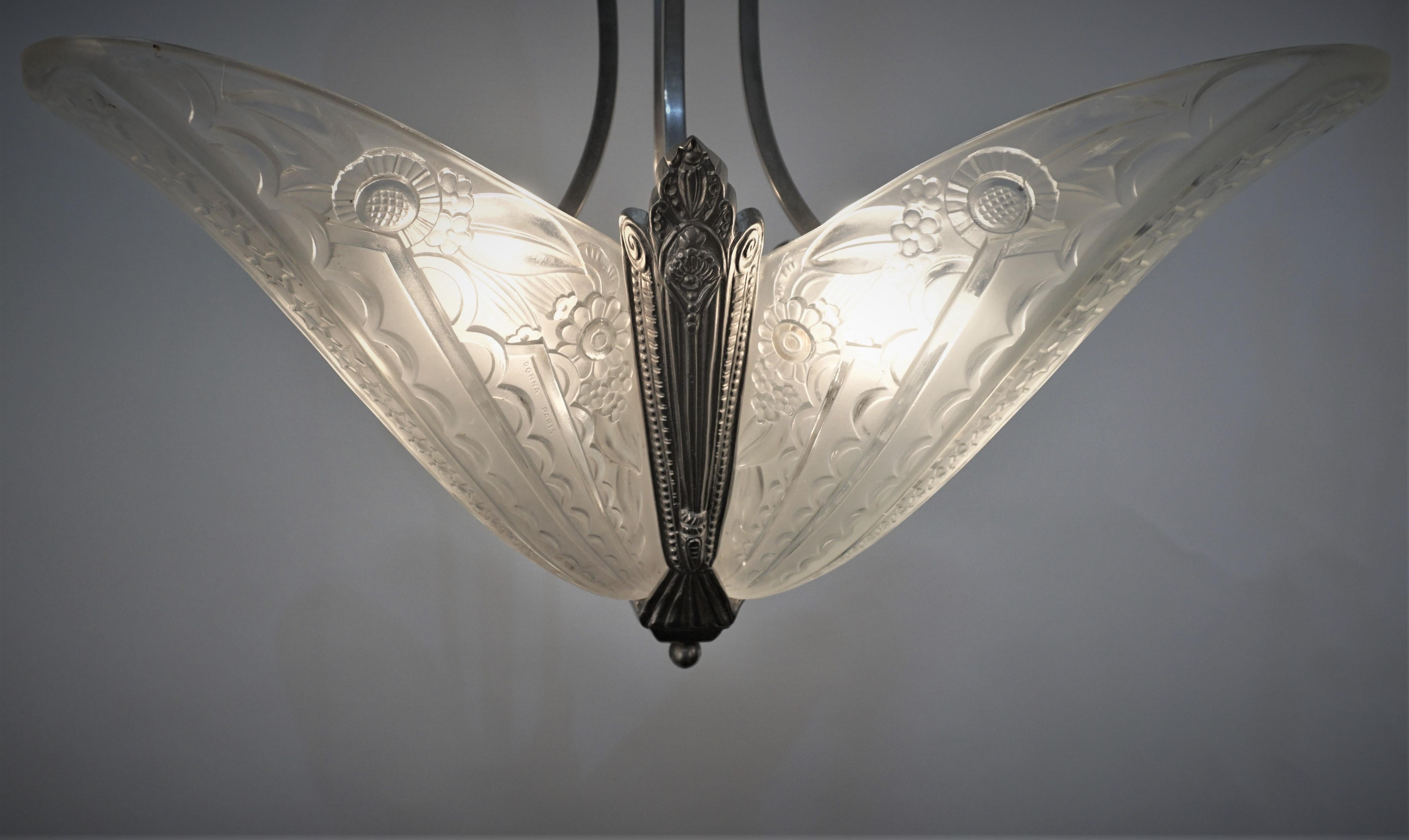 Glass French Art Deco Chandelier by Donna Paris For Sale