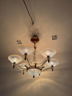 French Art Deco Chandelier by Ezan circa 1940 in Opalescent Glass