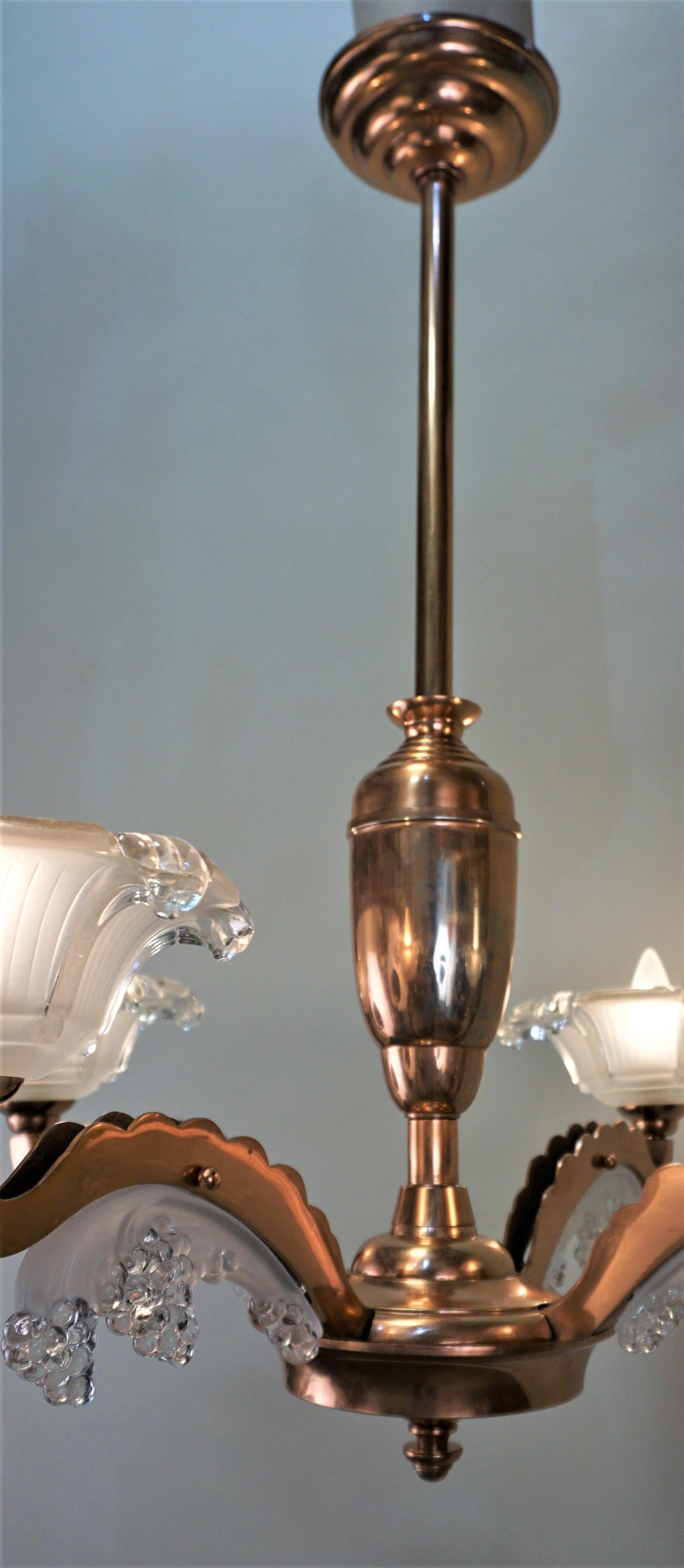 Plated French Art Deco Chandelier by Ezan