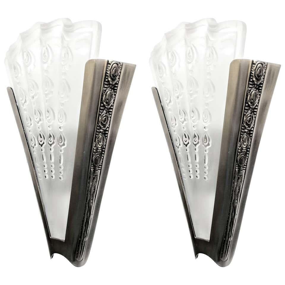 Vetro Lampadario Art Deco francese di Genet & Michon in vendita
