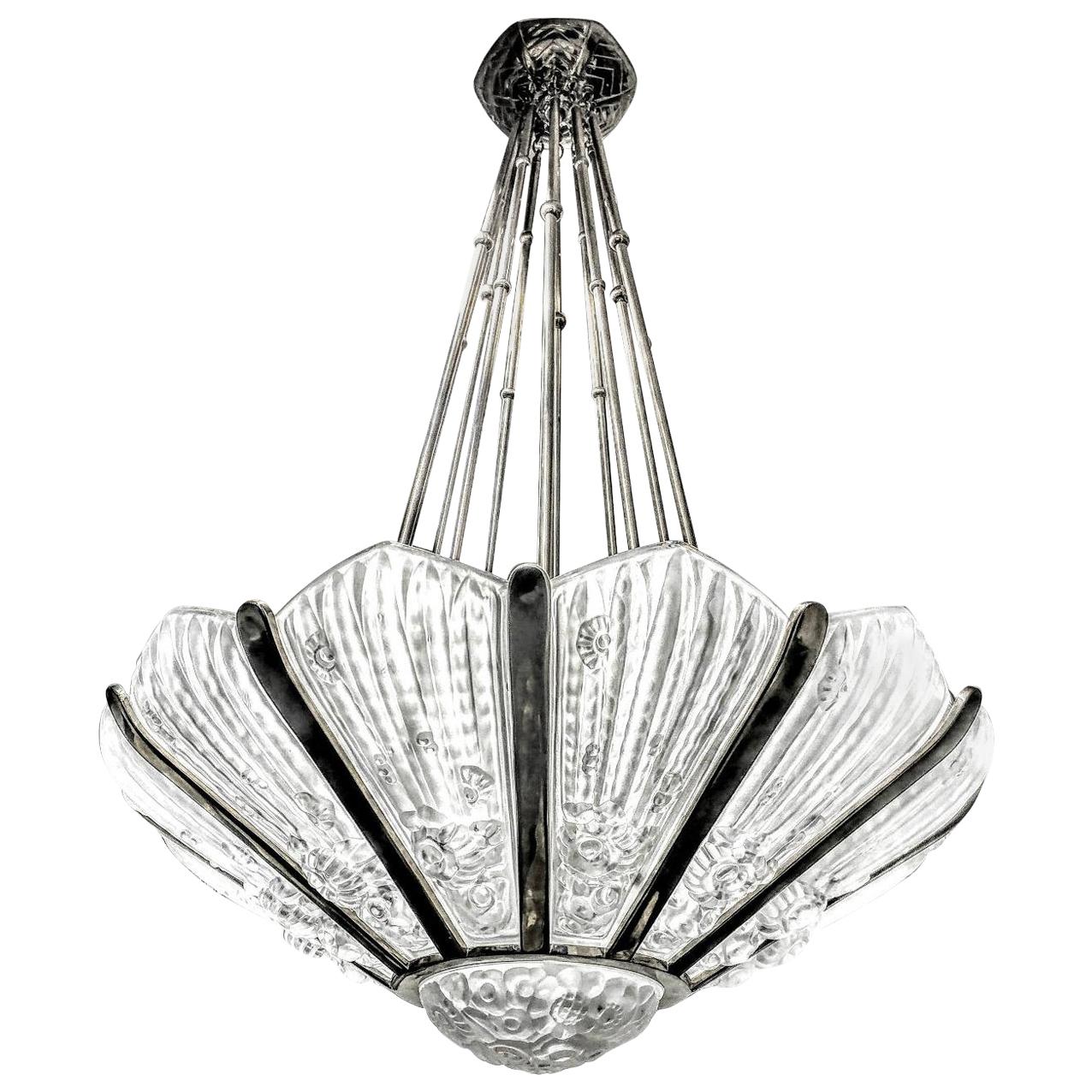 French Art Deco Chandelier by Genet et Michon (pair avaiable) For Sale