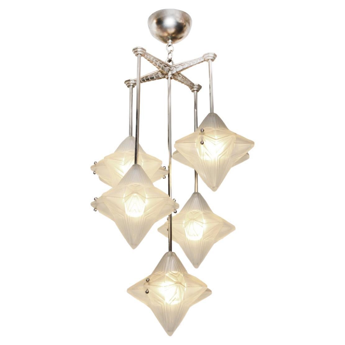 French Art Deco chandelier by Genet & Michon  For Sale