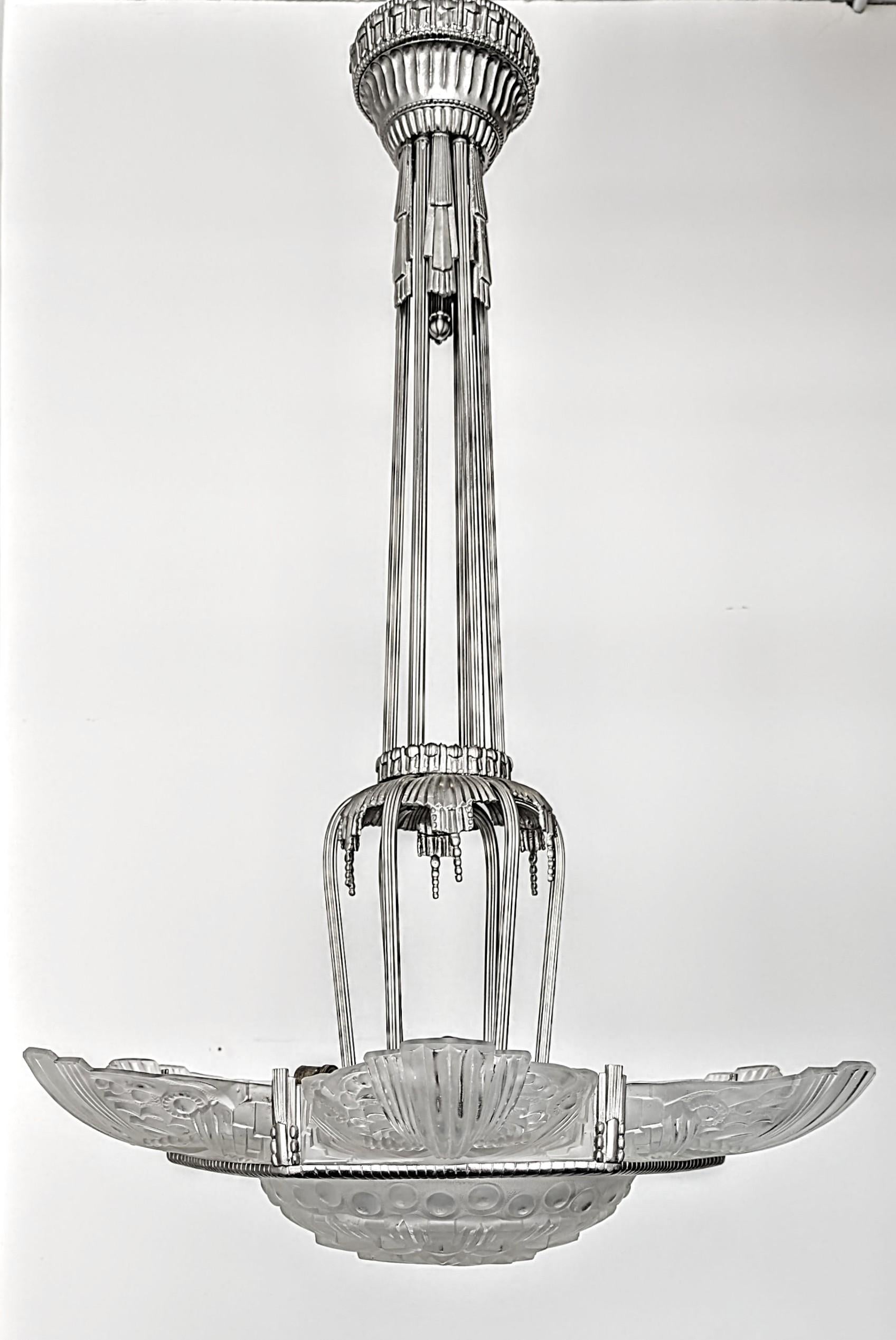 20th Century French Art Deco Chandelier by “Georges LELEU” For Sale