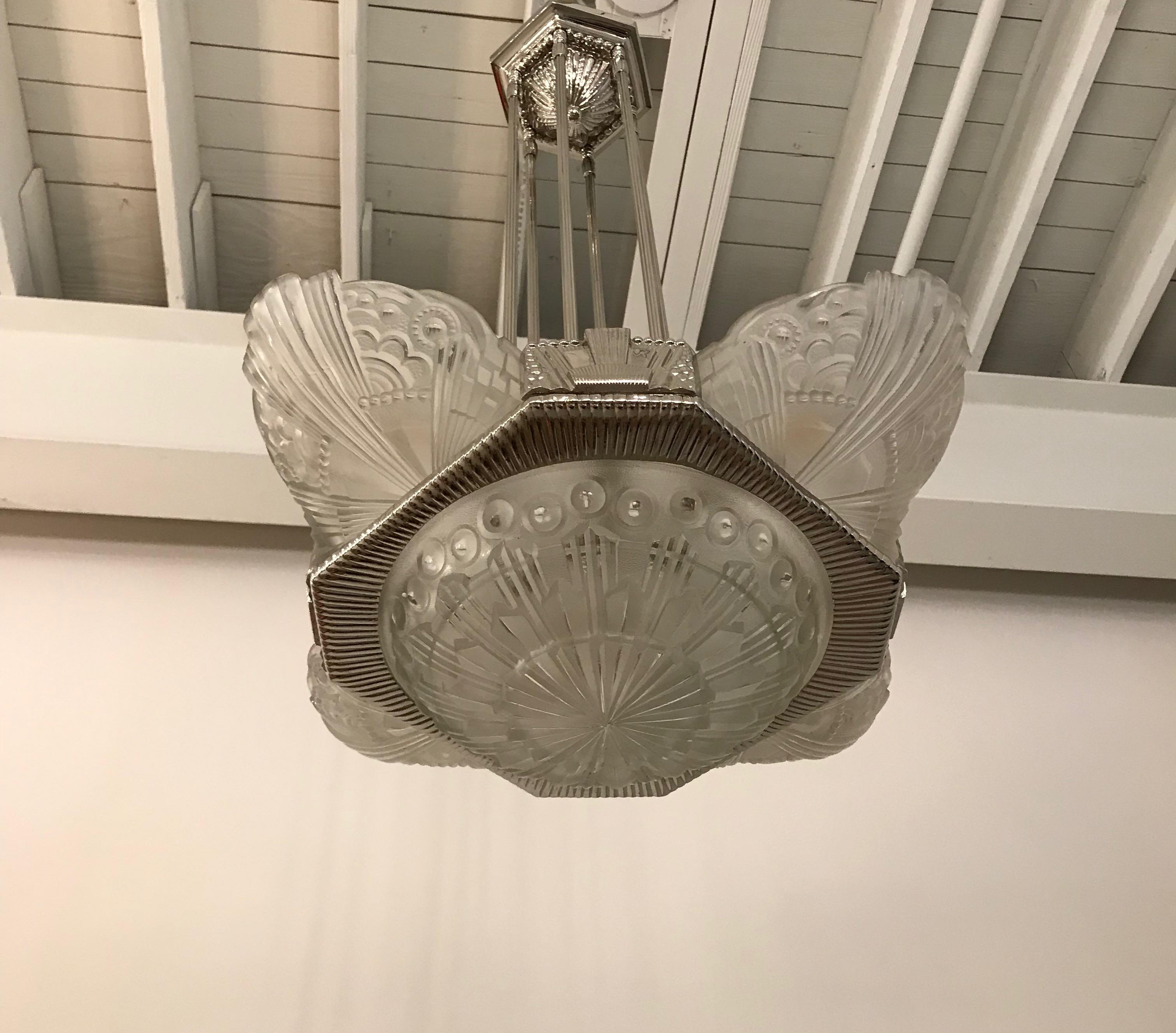 French Art Deco Chandelier by Georges Leleu For Sale 2