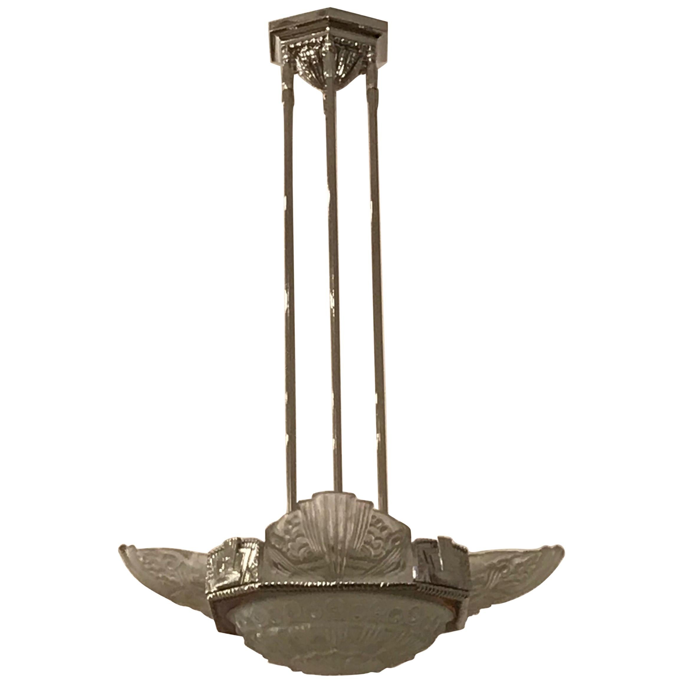 Lampadario Art Deco francese di Georges Leleu