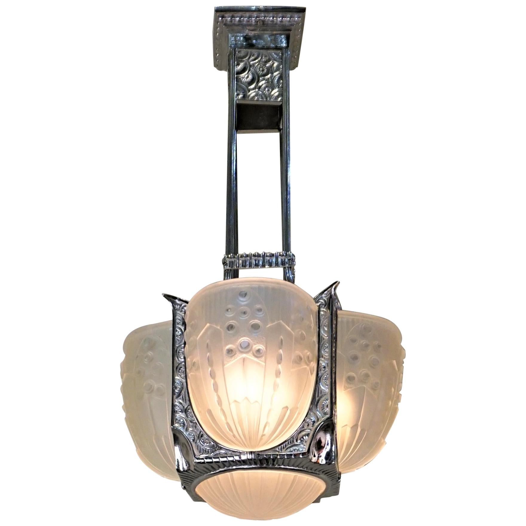French Art Deco Chandelier by Georges Leleu For Sale