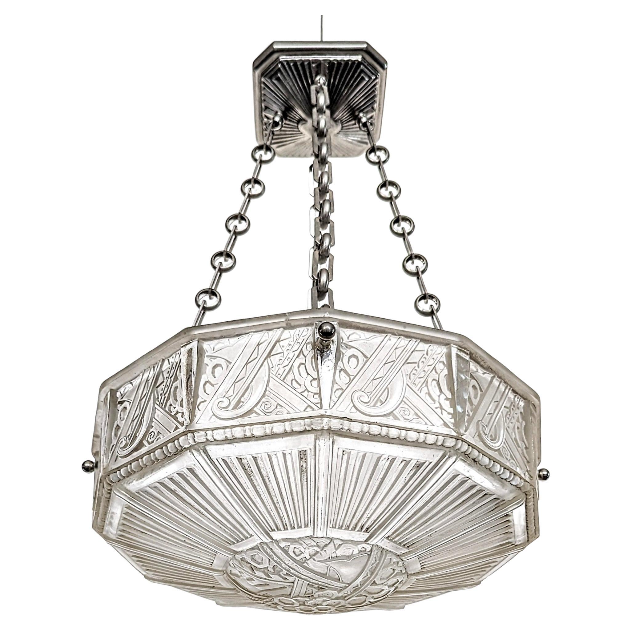A stunning unique French Art Deco pendant chandelier created by 