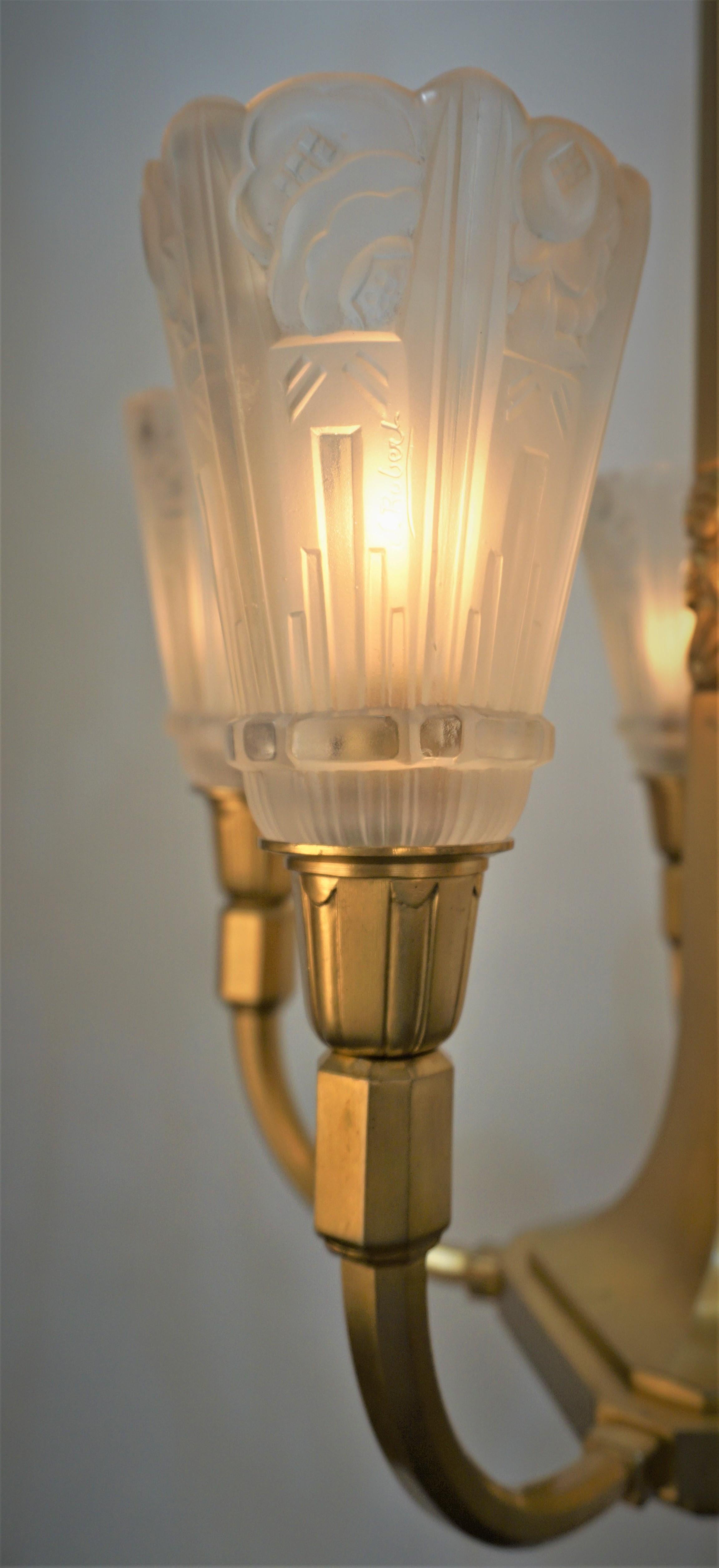 French Art Deco Chandelier by J Robert In Good Condition For Sale In Fairfax, VA