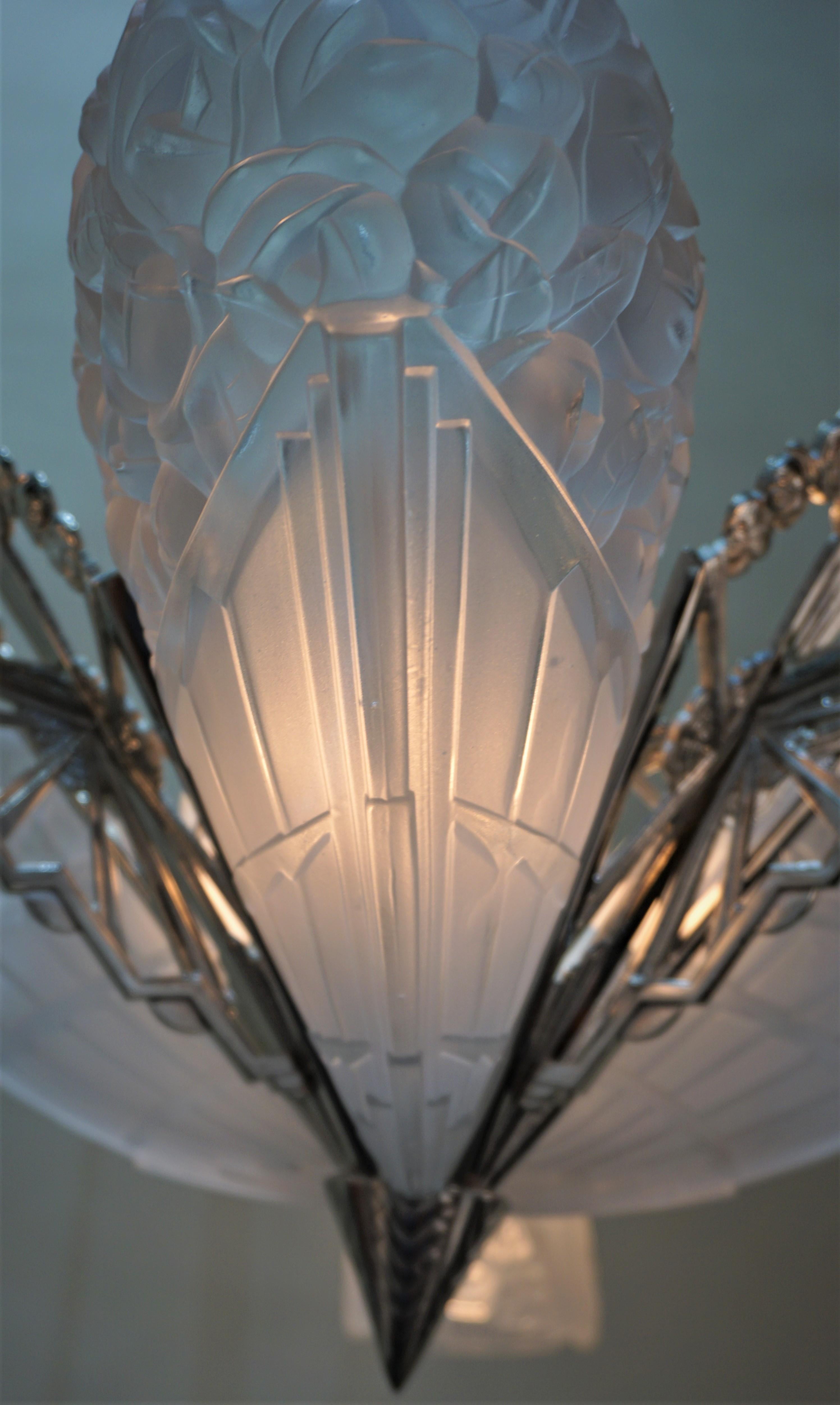 Glass French Art Deco Chandelier by J. Robert
