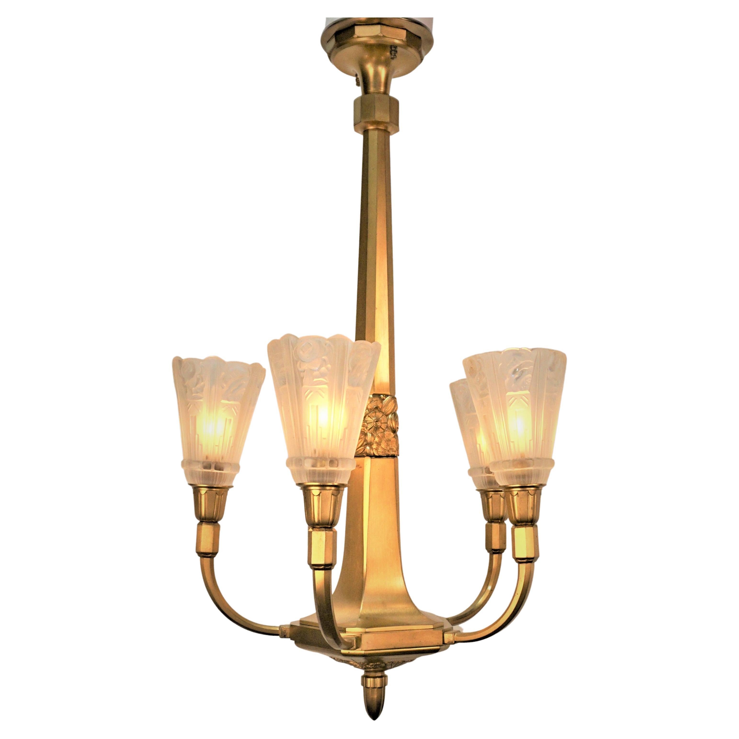 French Art Deco Chandelier by J Robert For Sale